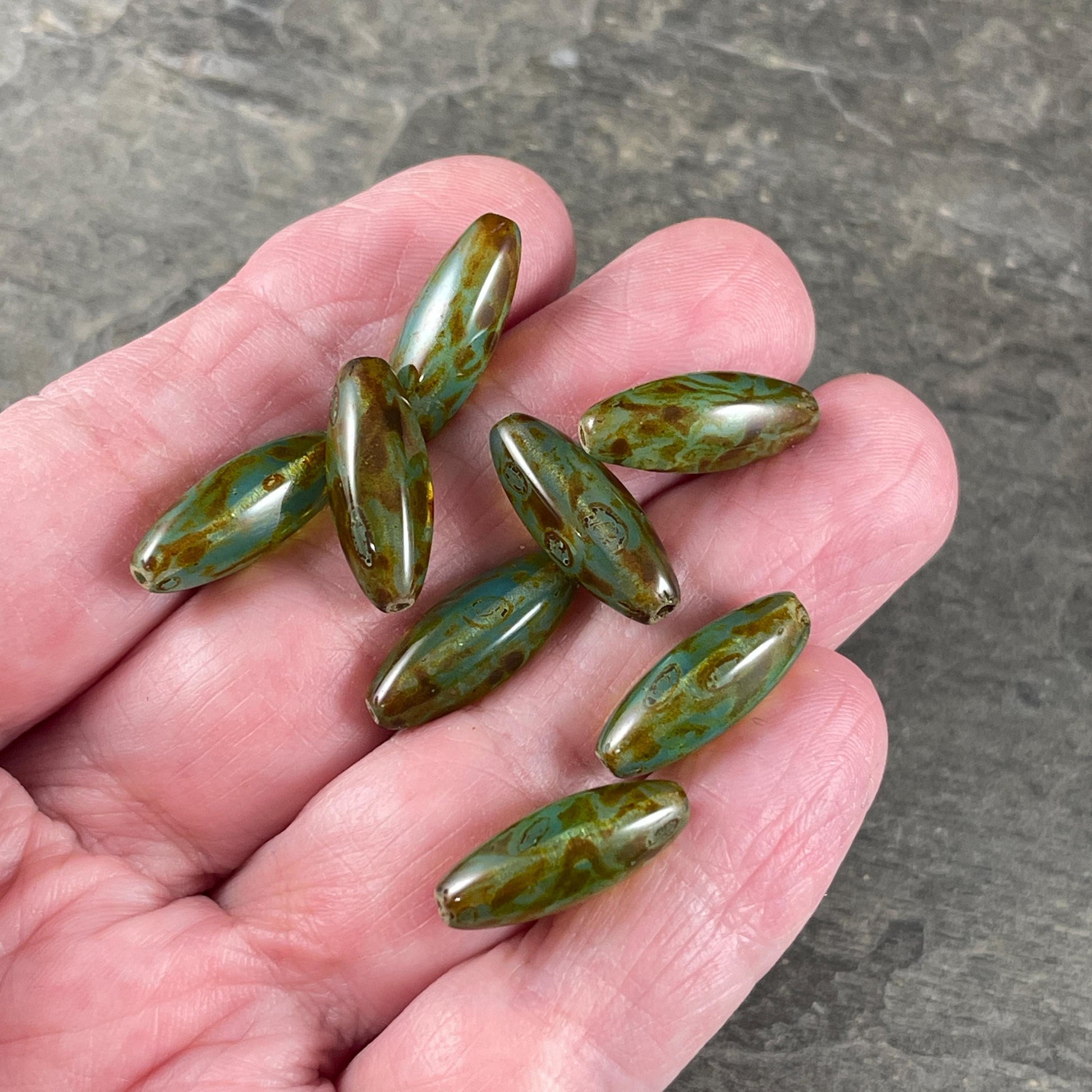 Aqua Picasso Beads, 19mm Oval Czech Glass Beads, Milky Transparent Aqua Green with Picasso Finish * Qty. 8 Beads