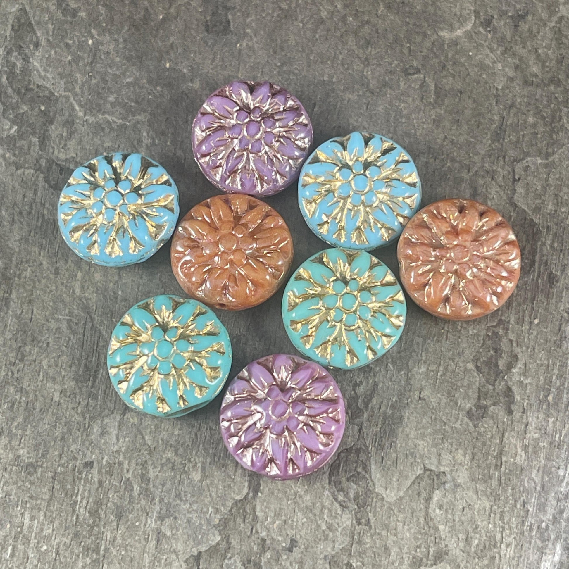 Czech Glass Bead Assortment - 14mm Dahlia Flower Beads - Pairs for Earrings, Flower Assortment (DM-6) * Qty. 8