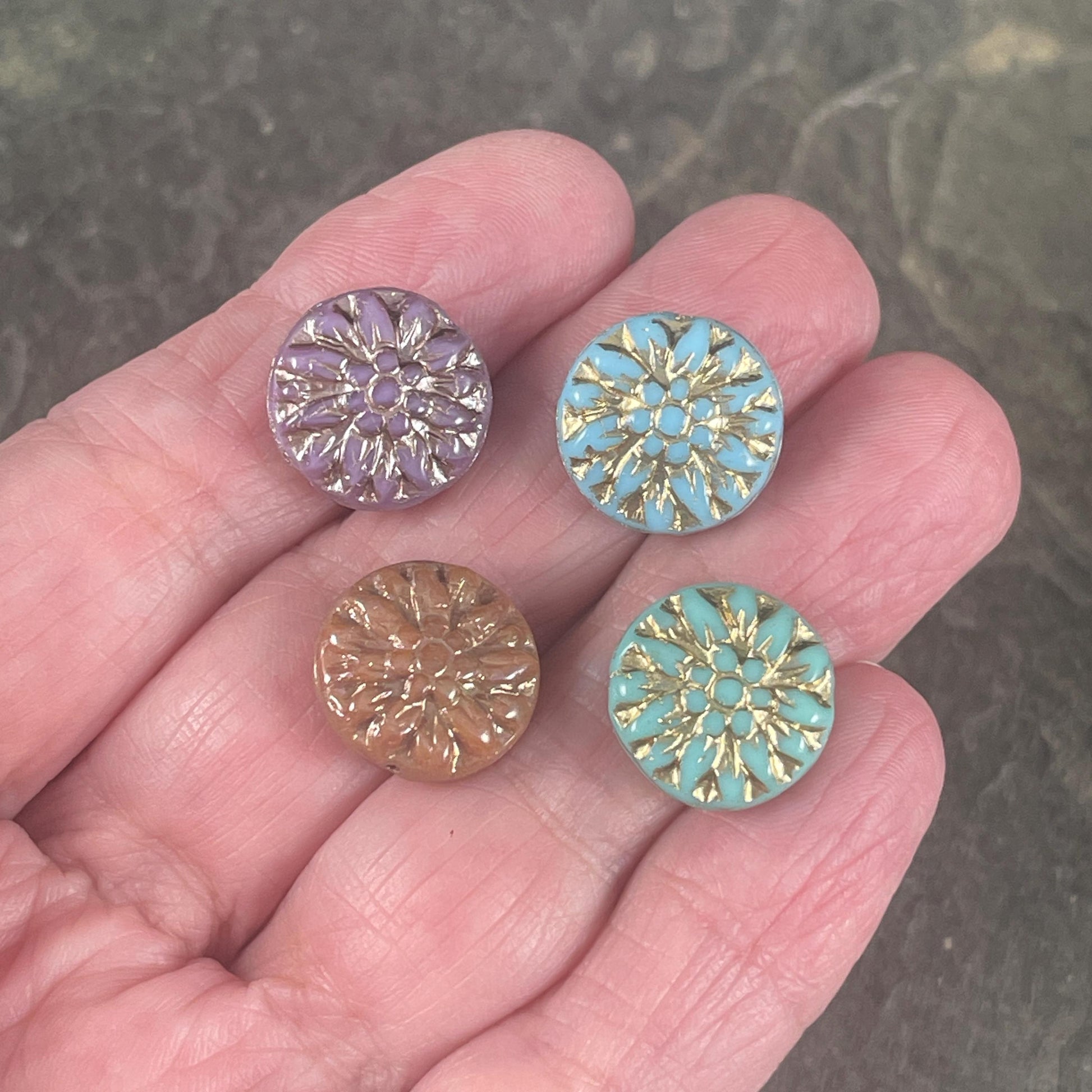 Czech Glass Bead Assortment - 14mm Dahlia Flower Beads - Pairs for Earrings, Flower Assortment (DM-6) * Qty. 8