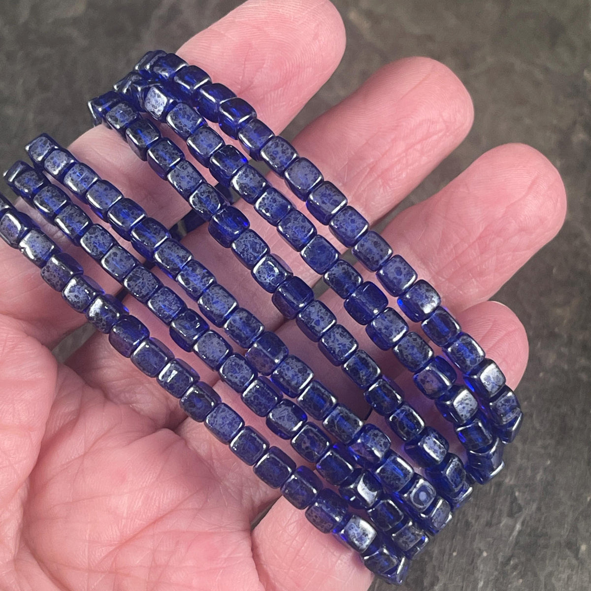 Czech Glass Beads - 4mm Cube, Transparent Cobalt Blue Beads with Silver Finish (CUB/N-2087) * Qty. 40