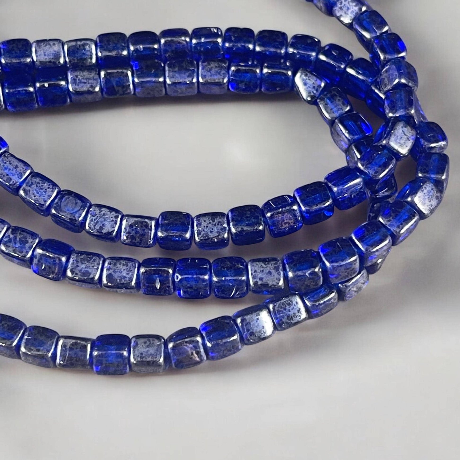 4mm Transparent Cobalt Blue Beads, Czech Glass Beads with Silver Finish (CUB/N-2087) * Qty. 40