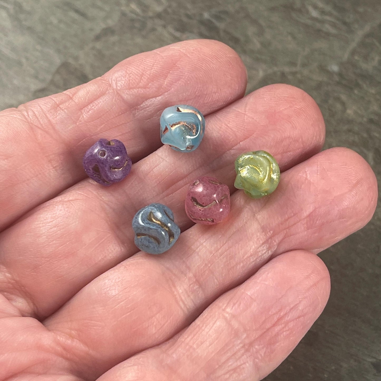 Czech Glass Beads - 8mm Light Blue Knots with Bronze Wash, Milky Light Sapphire Glass Beads (Knot-sb) * Qty. 15