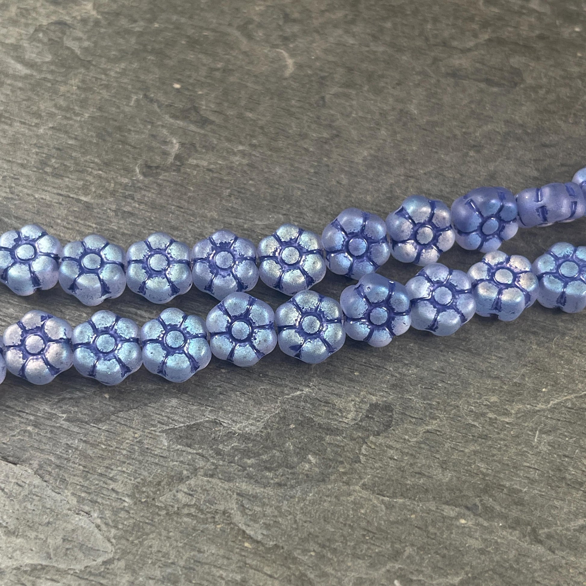 Czech Glass Flower Beads - 8.5mm Blue Flower Bead, Matte Sapphire Blue with AB Finish and Navy Blue Wash * Qty. 16