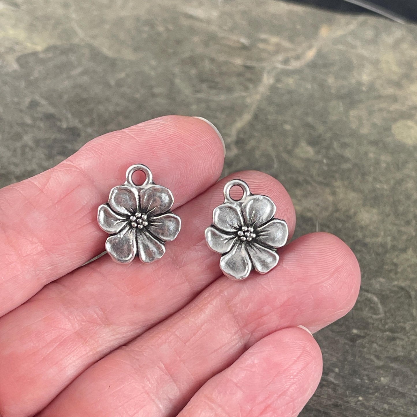 TierraCast 17x14mm Apple Blossom Charms, Antiqued Silver Flower Charm (PF/529-77) * Qty. 4