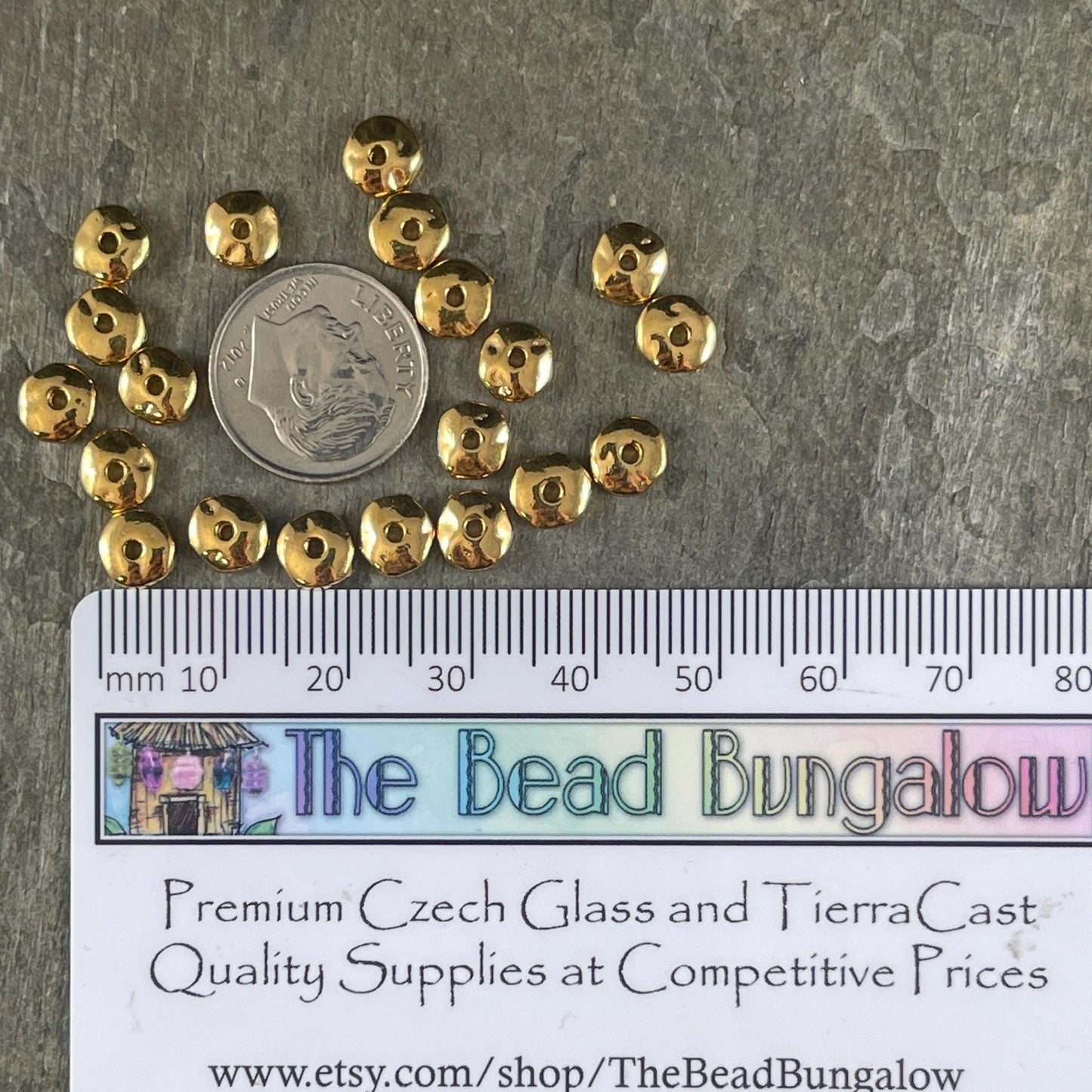 TierraCast 7mm Nugget Rondelle, 24k Gold Plated Organic Rondelle Spacer Beads, Nickel Free (PF/399-12) * Qty. 20