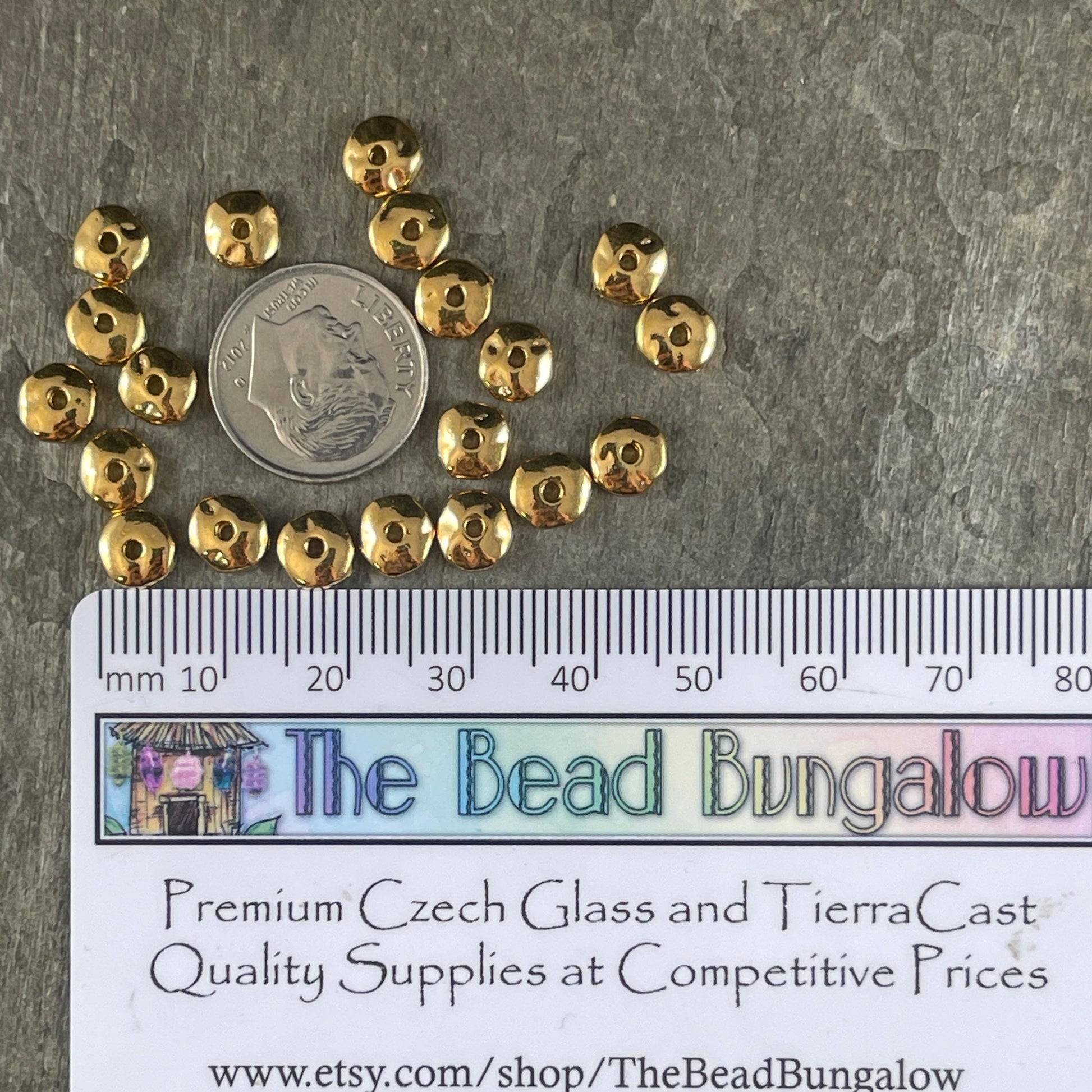 TierraCast 7mm Nugget Rondelle, 24k Gold Plated Organic Rondelle Spacer Beads, Nickel Free (PF/399-12) * Qty. 20