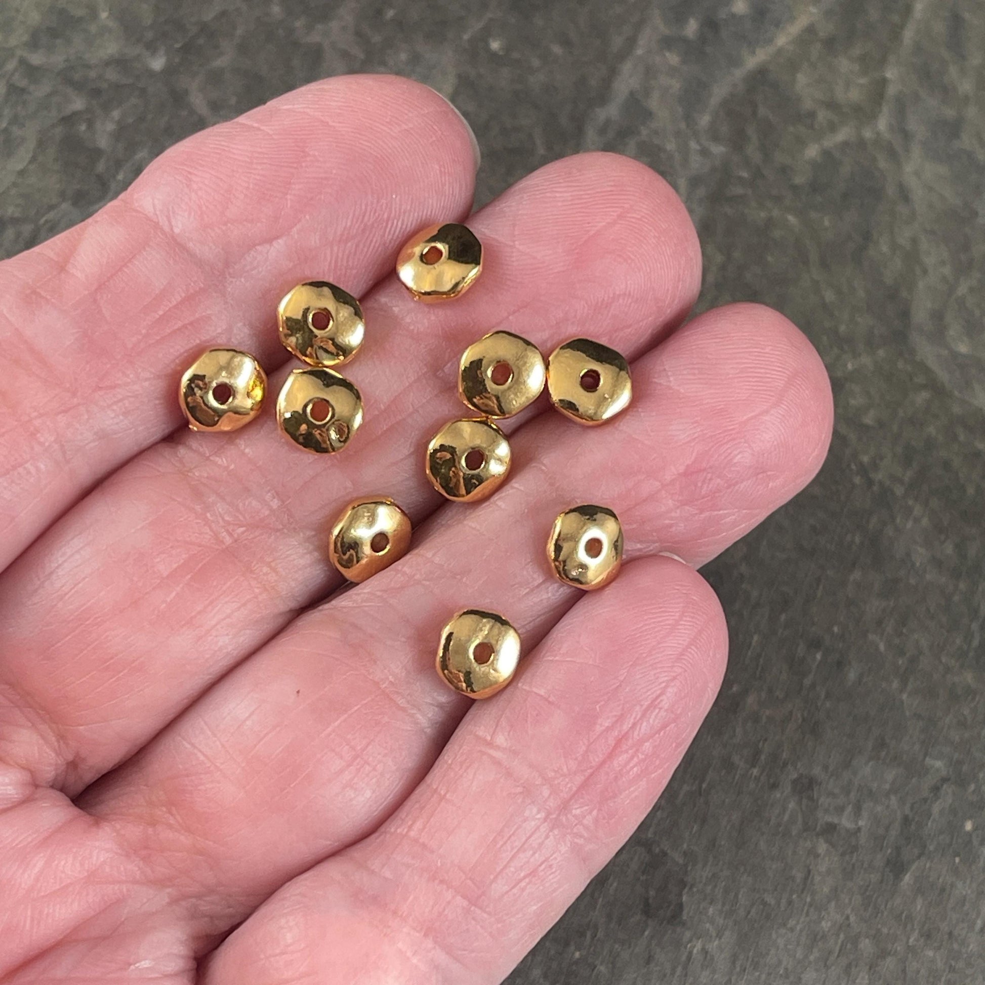 TierraCast 7mm Nugget Rondelle, 24k Gold Plated Organic Rondelle Spacer Beads, Nickel Free (PF/399-12) * Qty. 20