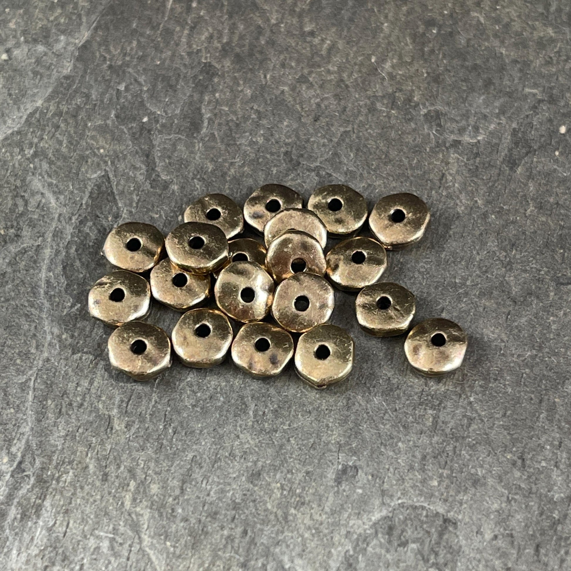 TierraCast 7mm Nugget Rondelle, Antiqued Brass Plated Organic Nugget Spacer Beads (PF/399-57) * Qty. 20