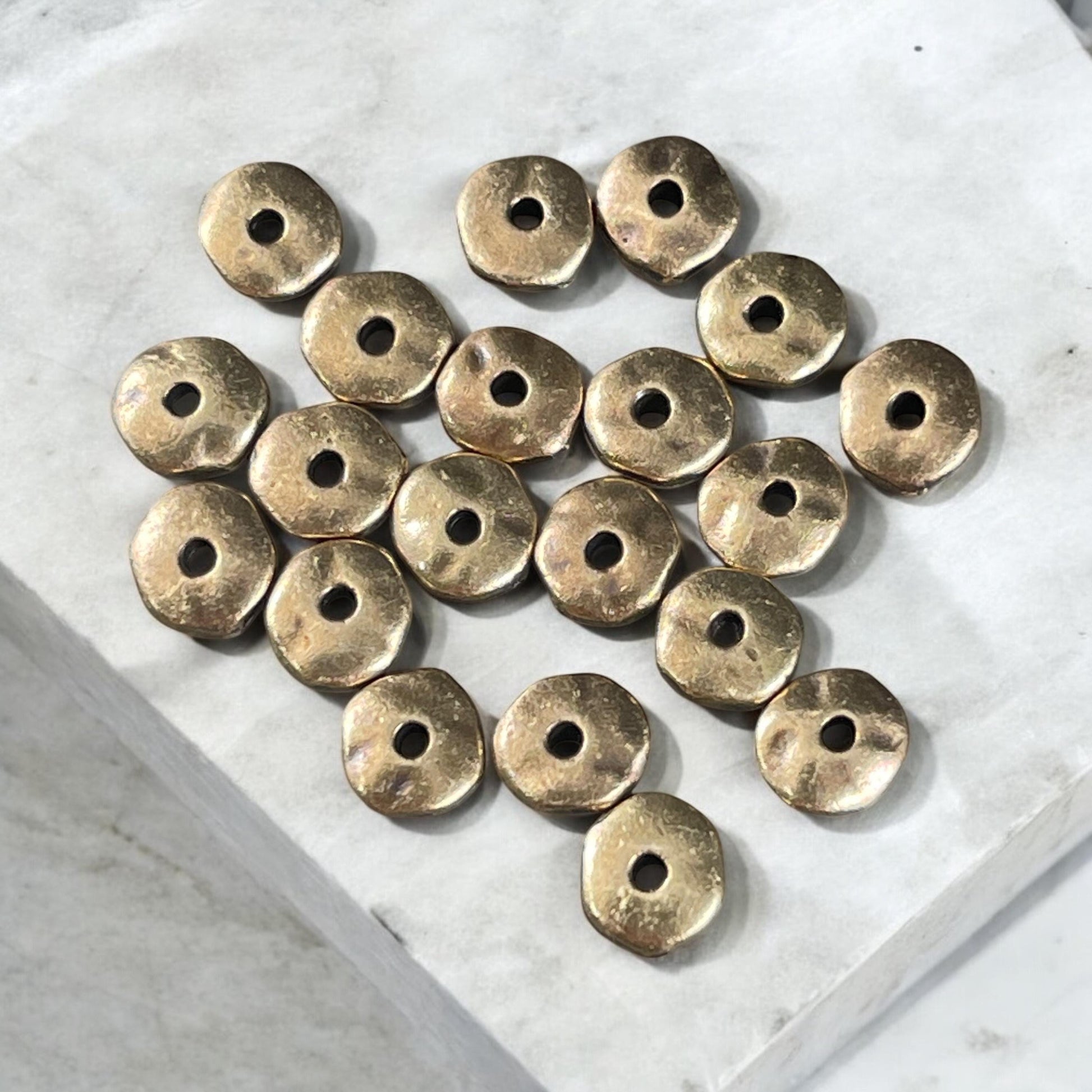 TierraCast 7mm Nugget Rondelle, Antiqued Brass Plated Organic Nugget Spacer Beads (PF/399-57) * Qty. 20