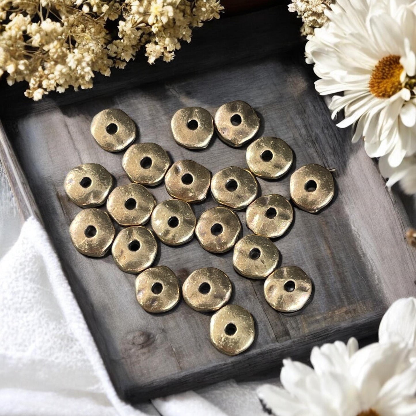 TierraCast 7mm Nugget Rondelle, Antiqued Brass Plated Organic Nugget Spacer Beads (PF/399-57) * Qty. 20