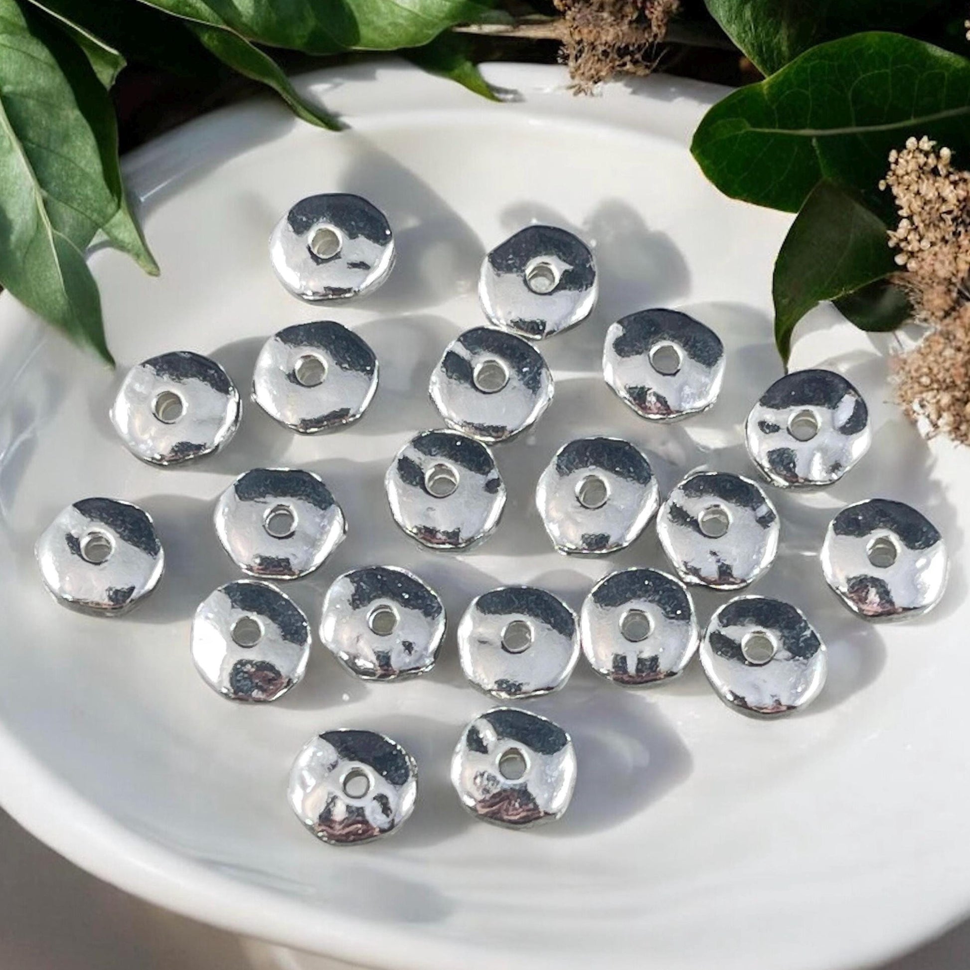 TierraCast 7mm Nugget Rondelle, Silver Plated Organic Spacer Beads, Nickel Free (PF/399-10) * Qty. 20