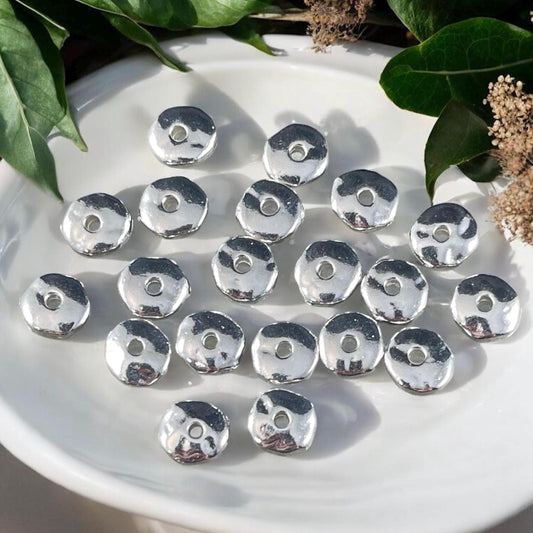 TierraCast 7mm Nugget Rondelle, Silver Plated Organic Spacer Beads, Nickel Free (PF/399-10) * Qty. 20