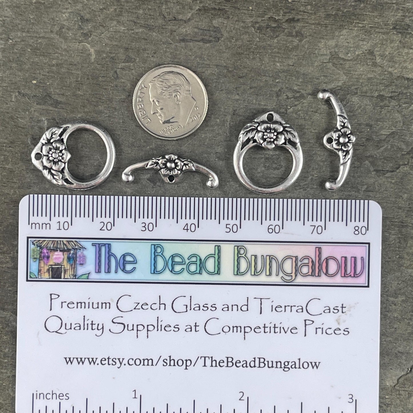 TierraCast Floral Toggle Clasp Large Silver Toggle, Nature Theme Antiqued Silver Clasp (PF/968-77) * Qty. 2