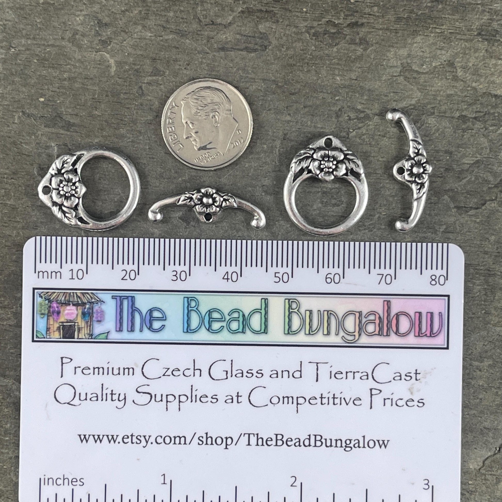 TierraCast Large Floral Toggle Clasp, Antiqued Silver Plated Pewter (PF/968-77) * Qty. 2