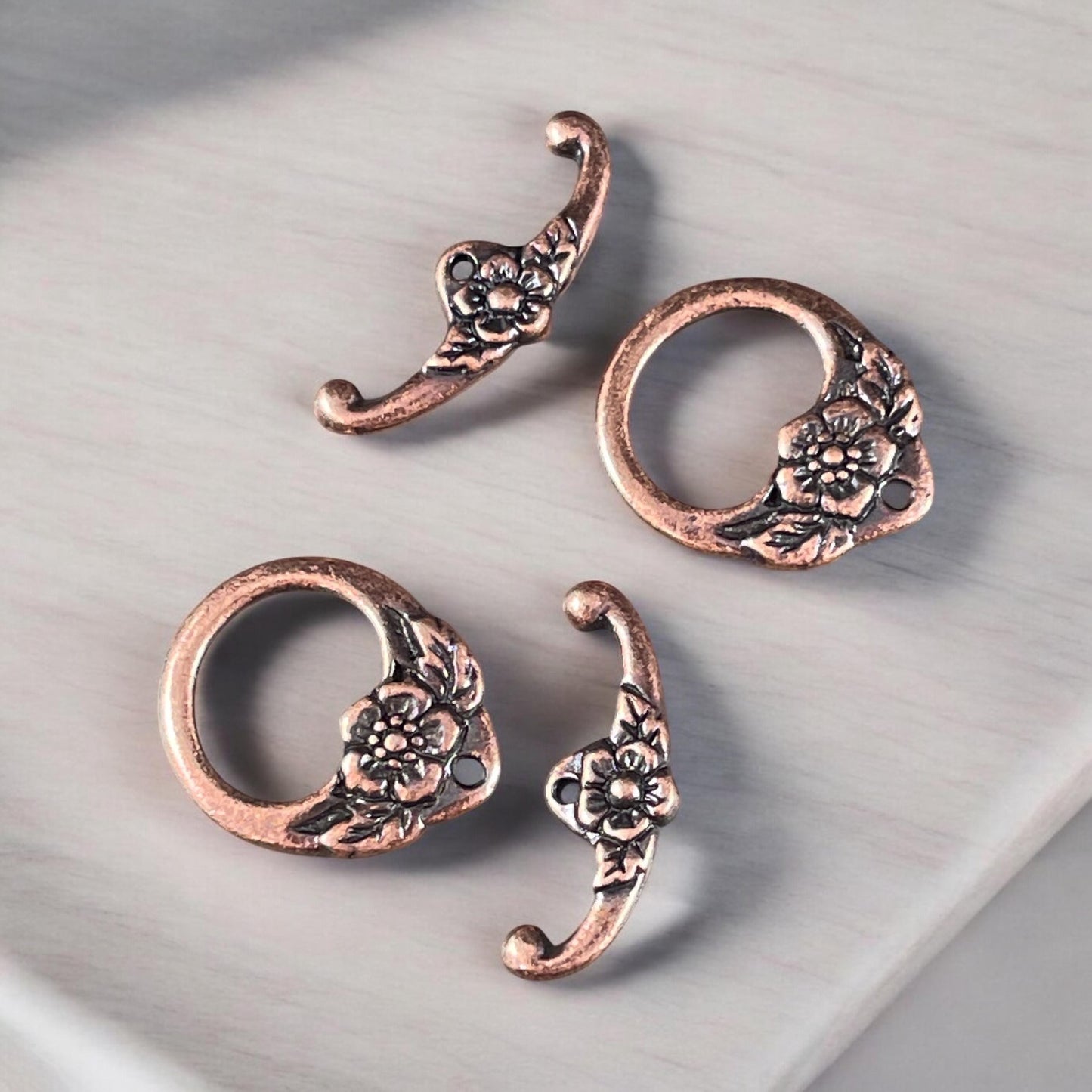 TierraCast Large Floral Toggle Clasp, Antiqued Copper Plated Pewter (PF/968-87) * Qty. 2
