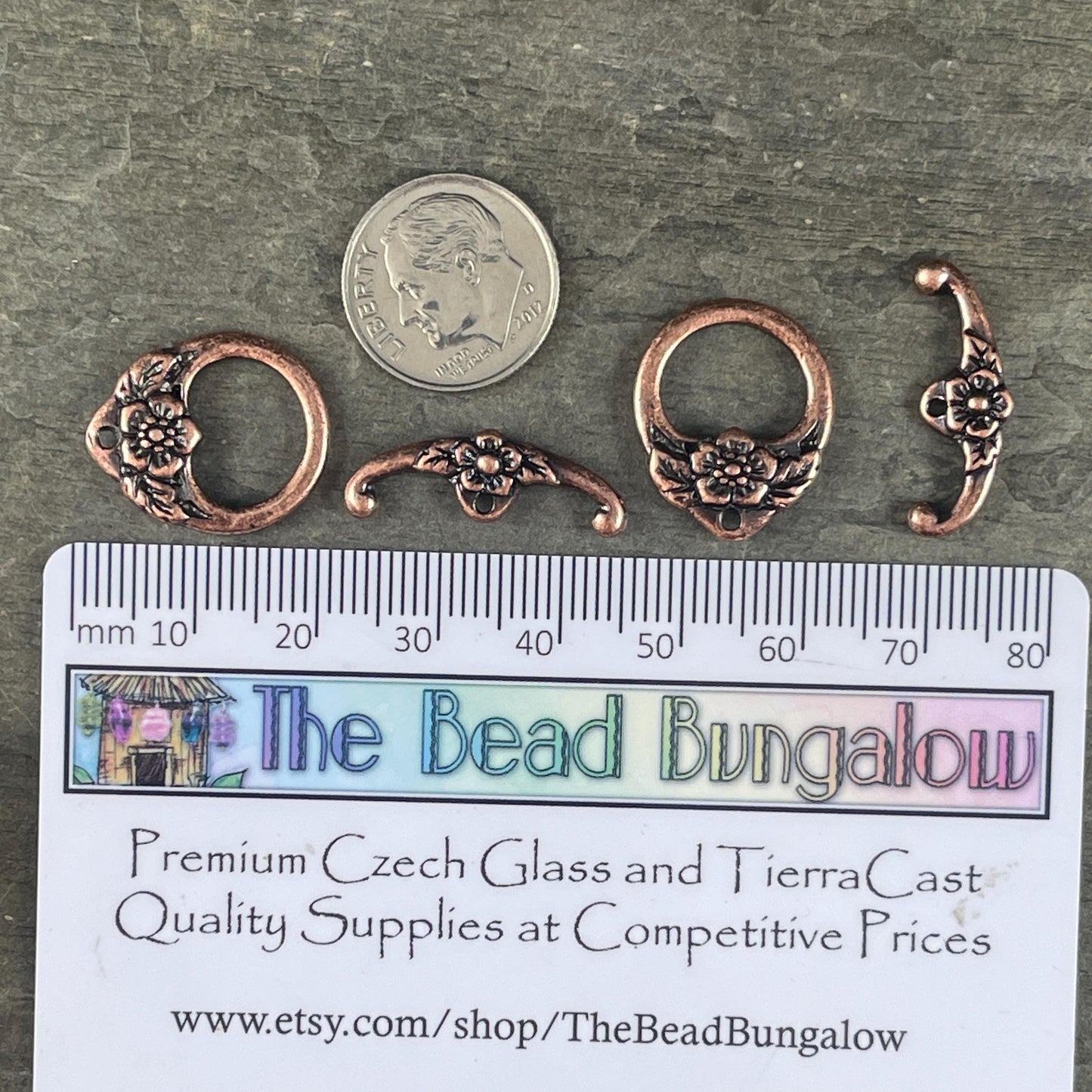 TierraCast Large Floral Toggle Clasp, Antiqued Copper Plated Pewter (PF/968-87) * Qty. 2