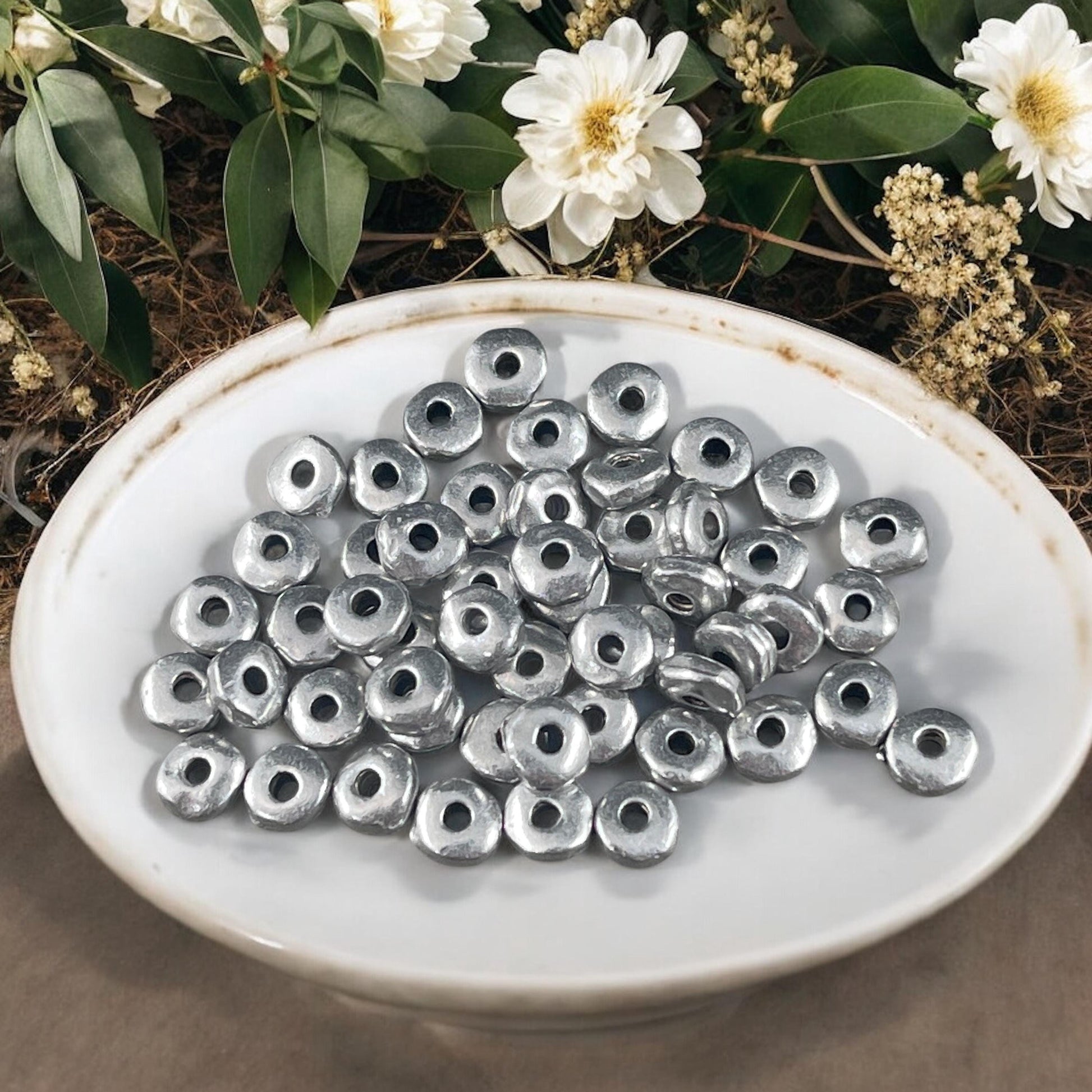 TierraCast 5mm Heishi Nugget, Organic Rondelle Spacer, Antiqued Pewter Nugget Spacer (PF/398-04) * Qty. 30