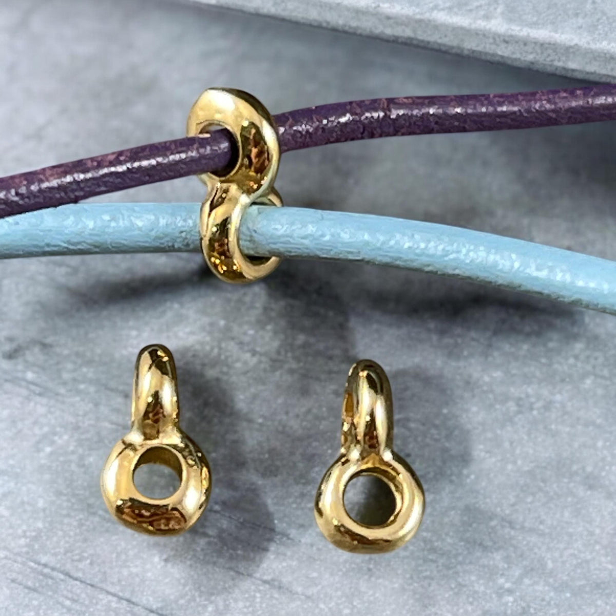 Small Bail Bead, 24k Gold Plated Bail for Leather Cord, Charm Bracelet Bail, Nickel Free (PF/8023-12) * Qty. 20