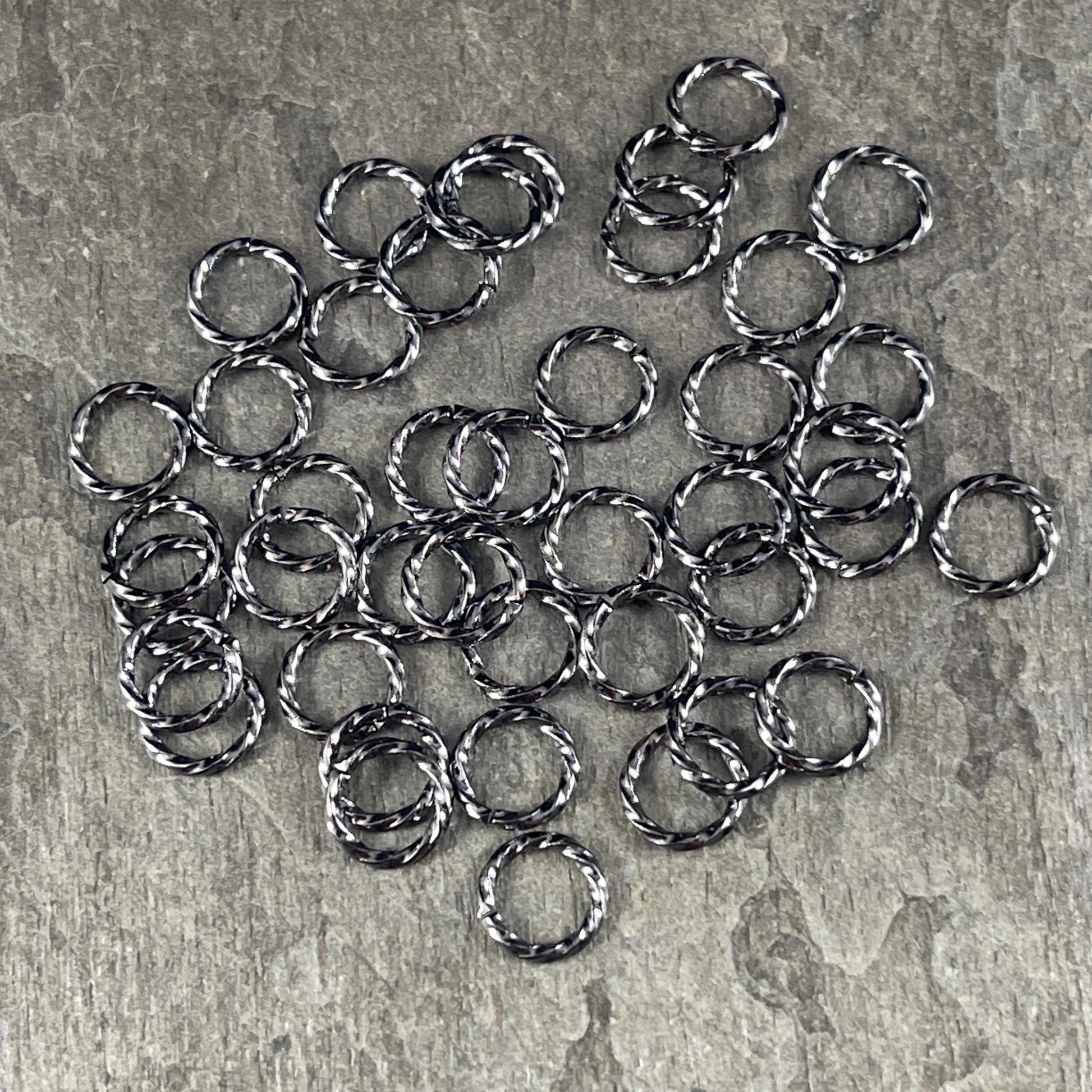 8mm Twisted Jump Rings, 16g Open, Gunmetal Black Plated Brass (FMG/5036) * Qty. 100