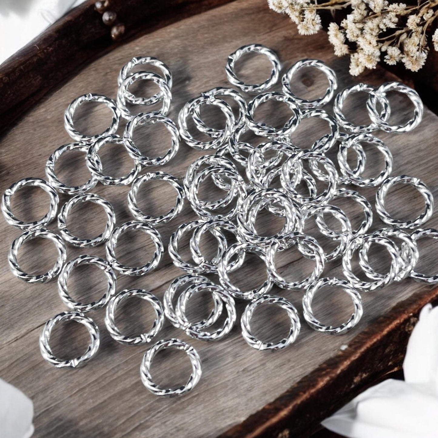 8mm Twisted Jump Rings, 16g Decorative Silver Open Jump Rings (5030) * Qty. 50 or 100