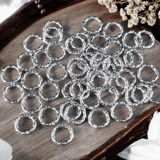 8mm Twisted Jump Rings, 16g Open, Silver Plated Brass (FM/5030) * Qty. 100
