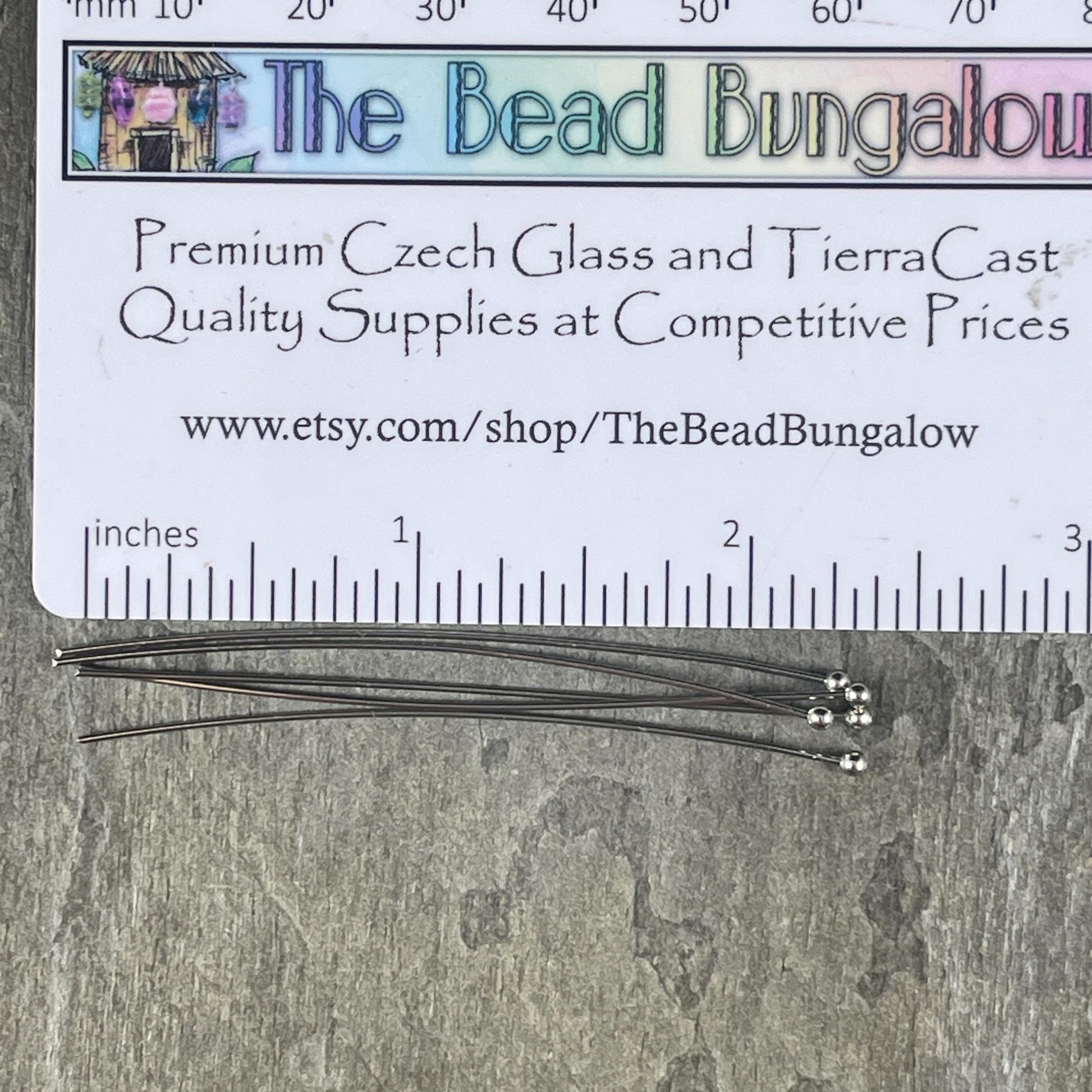 Antiqued Silver Ball Headpins ~ 2 1/4" 22g Ball Headpins ~ Platinum Plated Brass Head Pins (PH-BHP-P) * Qty. 100