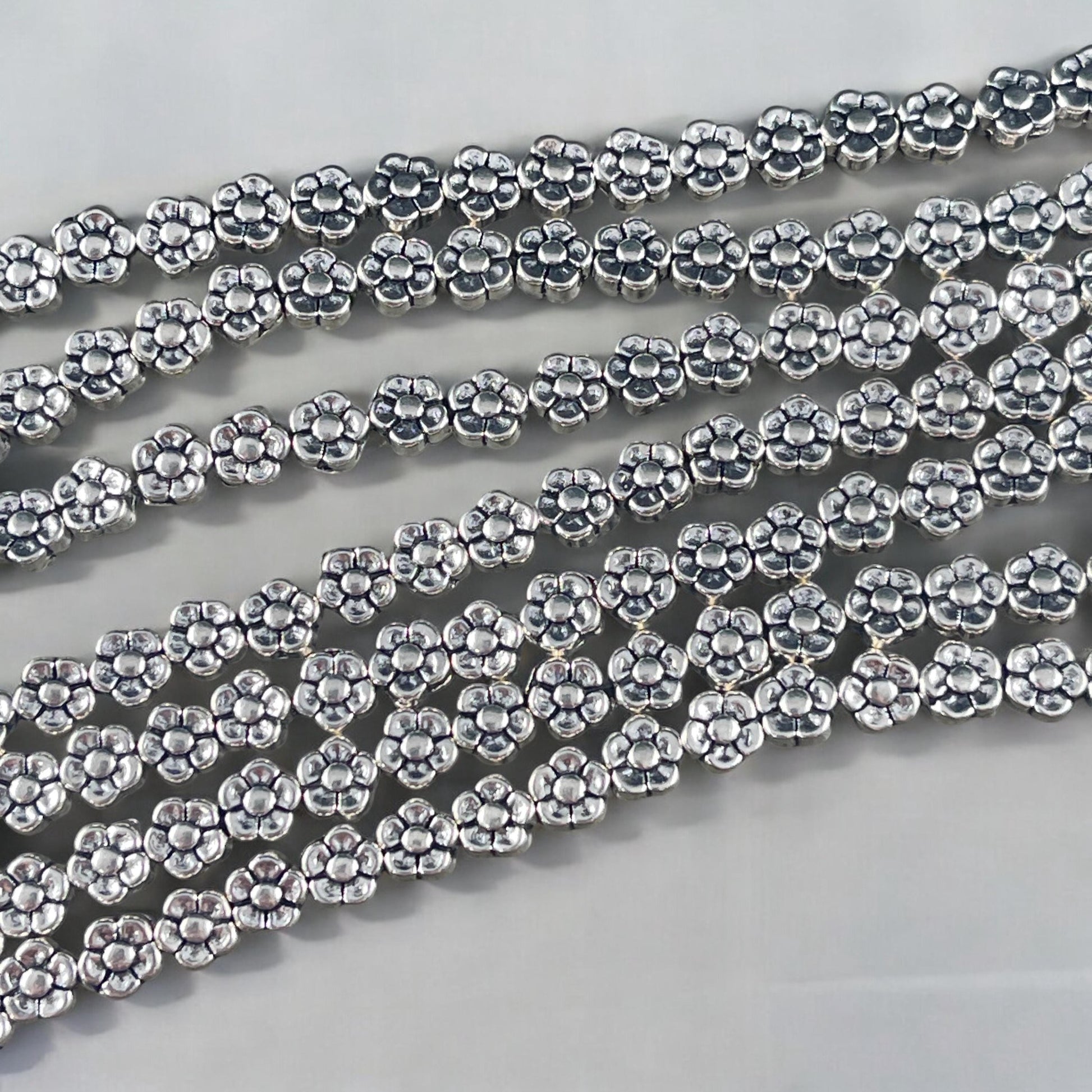 Antiqued Silver Flower Bead, Double Sided 5.25mm Metal Flower, Nature Theme Beads (O007-01) * Qty. 40