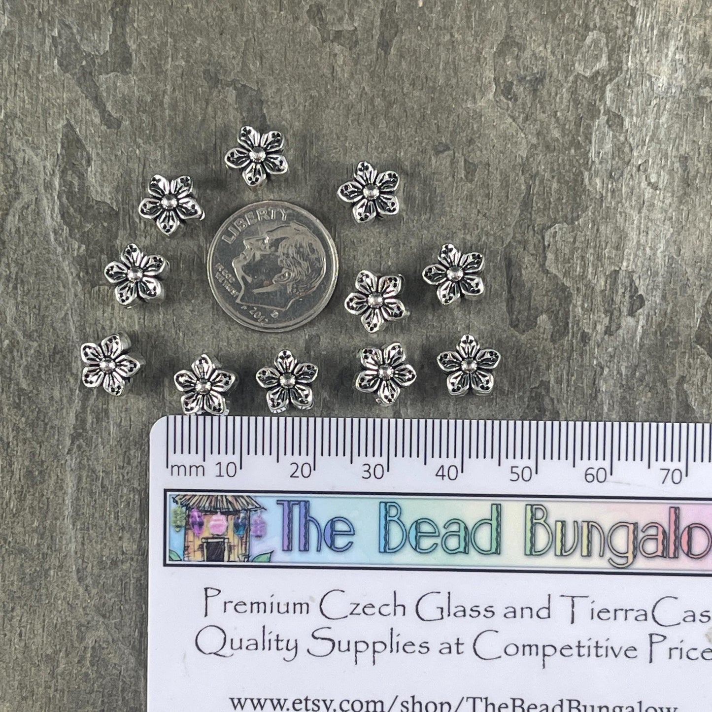 Antiqued Silver Flower Bead, Double Sided 8.5mm Metal Flower, Nature Theme Beads (N005-071) * Qty. 30