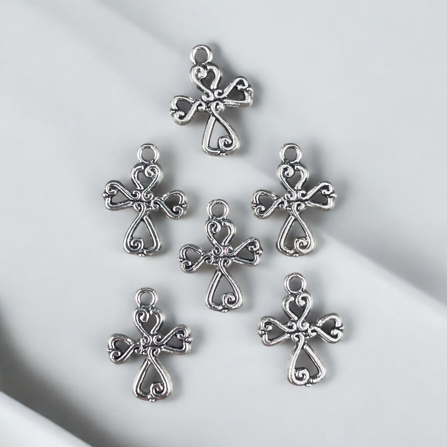 Antiqued Silver Cross Charms, Religious Charms, Small Silver Cross (I026-AS) * Qty. 20
