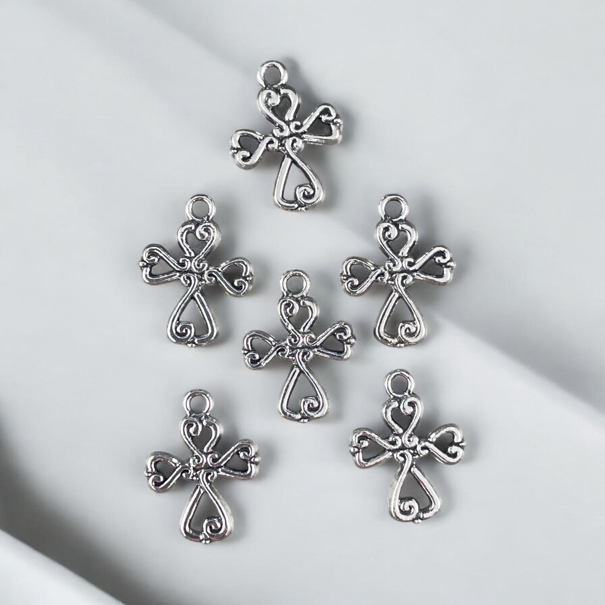 Antiqued Silver Cross Charms, Religious Charms, Small Silver Cross (I026-AS) * Qty. 20