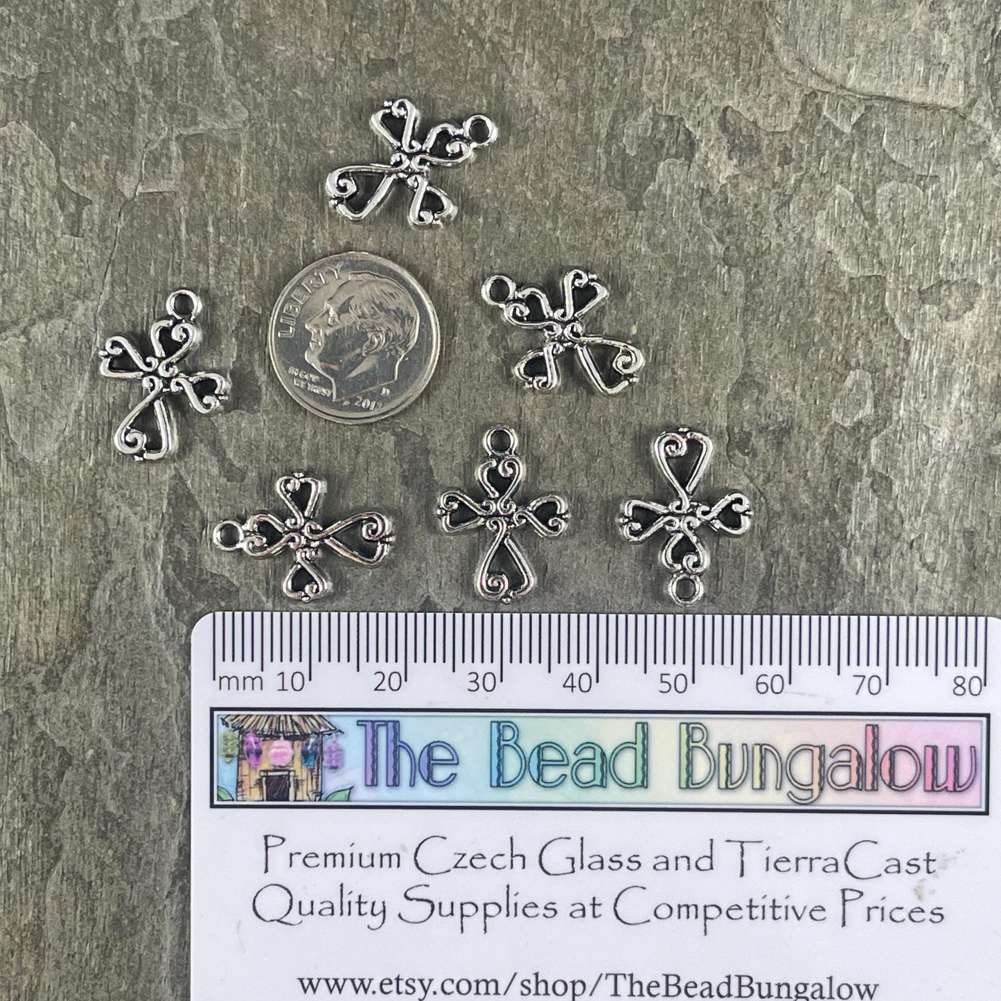 Antiqued Silver Cross Charms, Religious Charms, Small Silver Cross (I026-AS) * Qty. 20