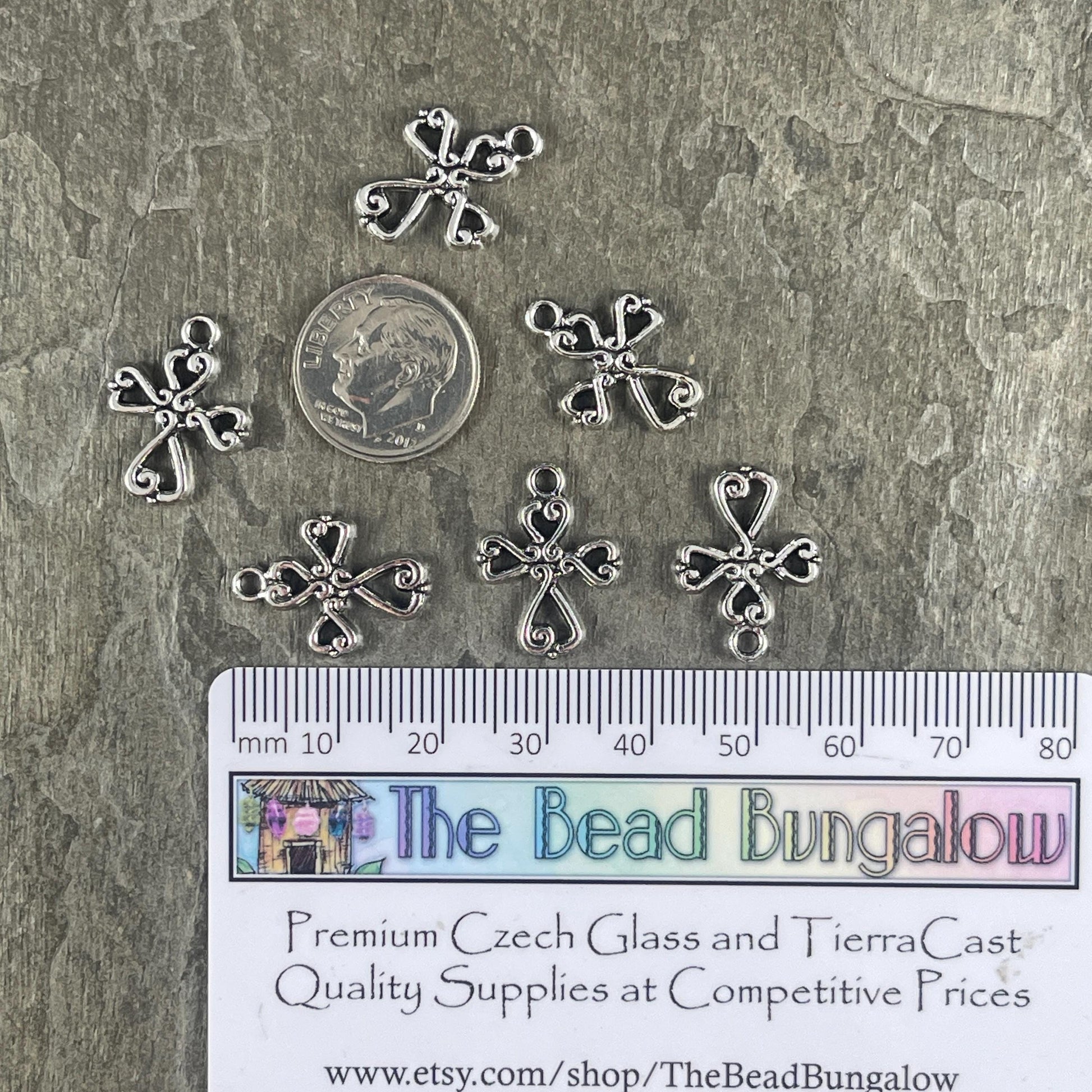 Antiqued Silver Cross Charms, Religious Charms, Small Silver Cross (I026-AS) * Qty. 20
