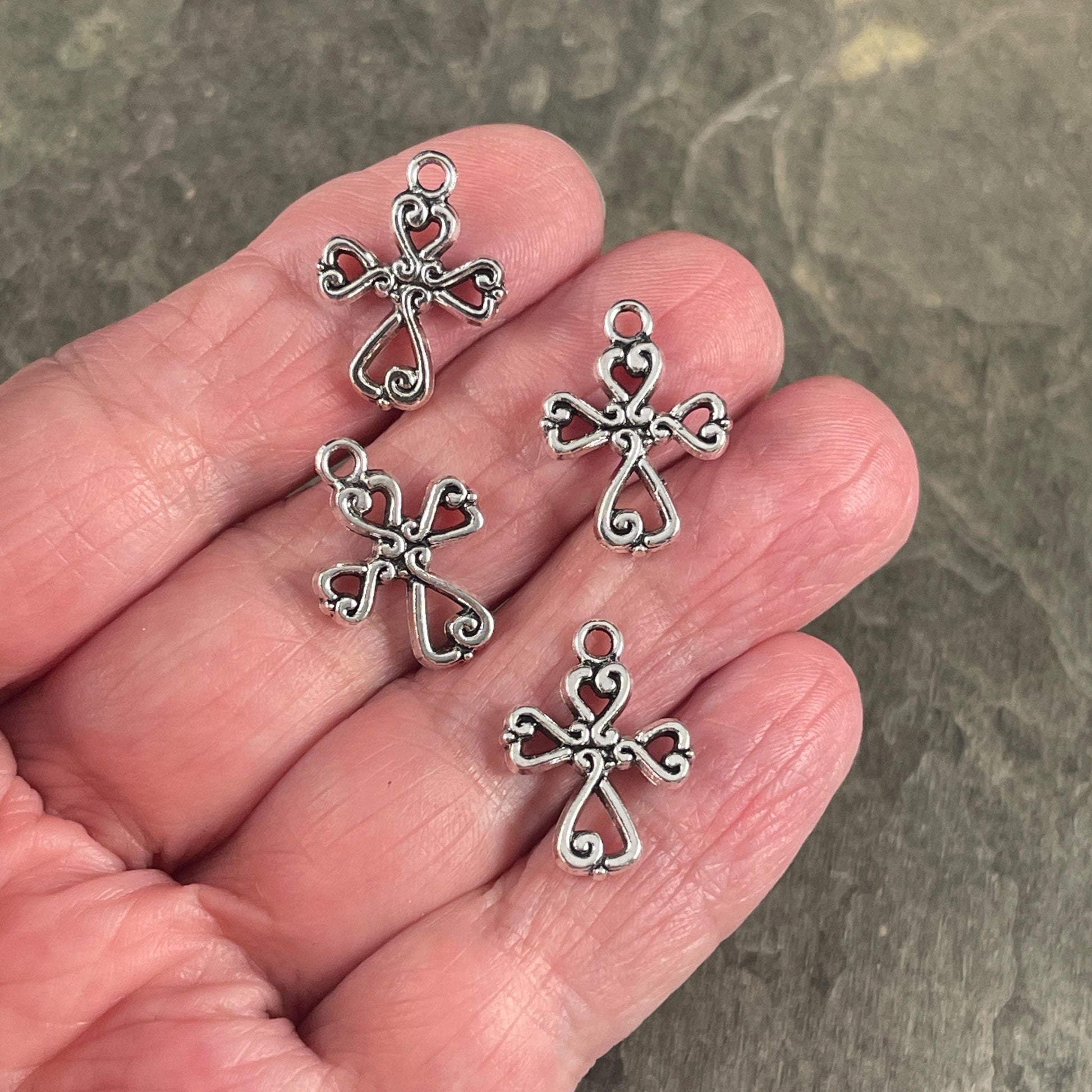 Antiqued Silver Cross Charms, Religious Charms, Small Silver Cross (I026-AS) * Qty. 20
