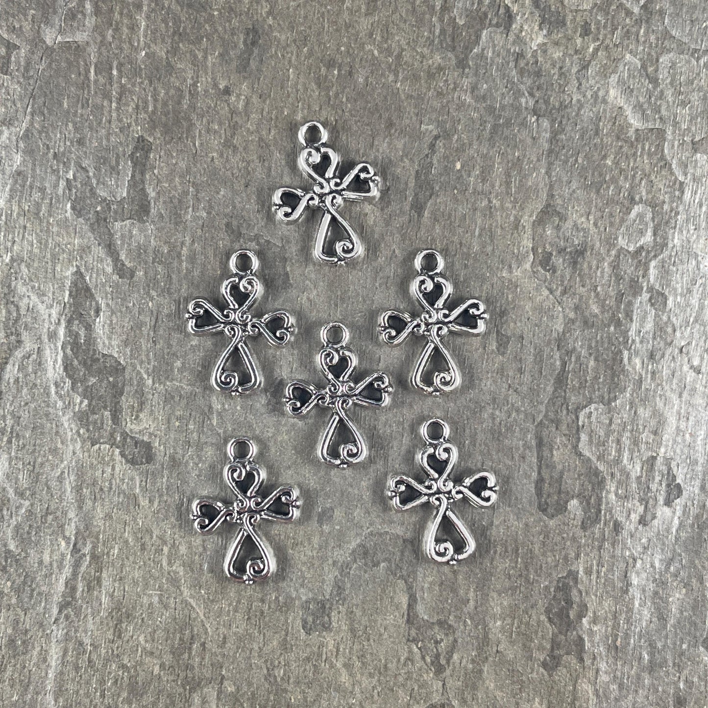 Antiqued Silver Cross Charms, Religious Charms, Small Silver Cross (I026-AS) * Qty. 20