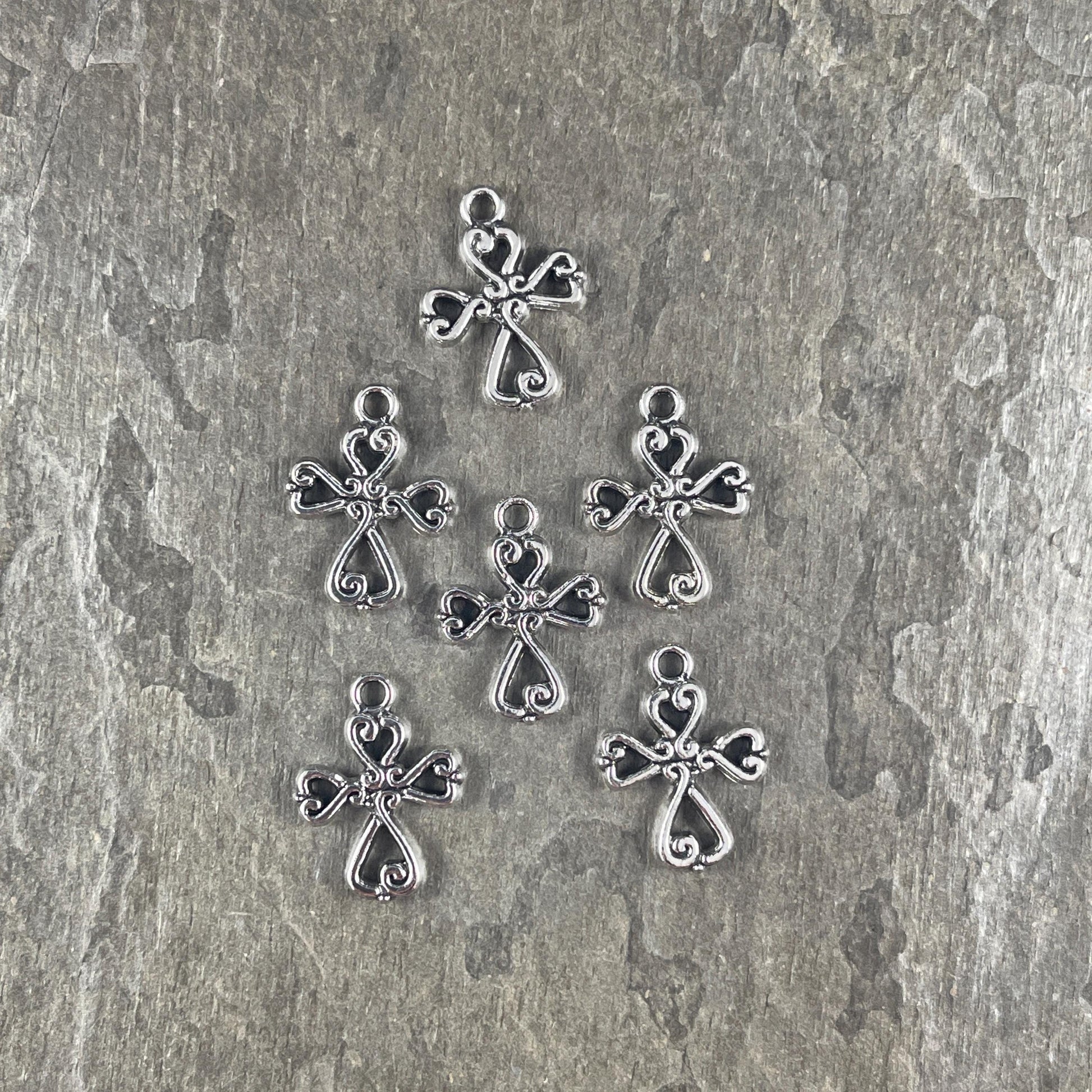 Antiqued Silver Cross Charms, Religious Charms, Small Silver Cross (I026-AS) * Qty. 20