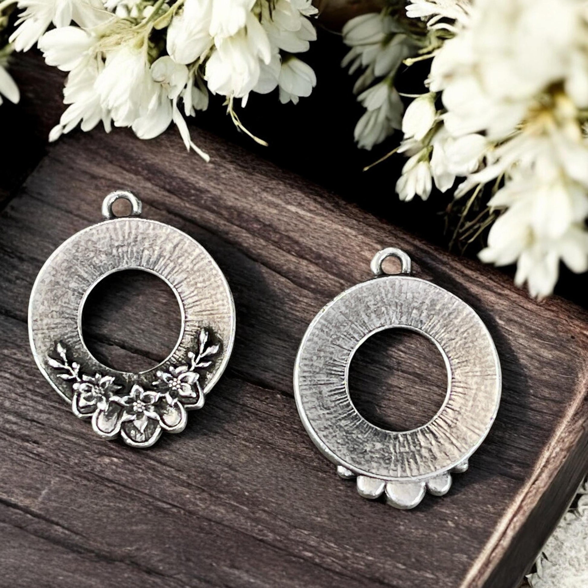 TierraCast Blossom Pendant, 20x25.5mm Antiqued Silver Floral Theme Charm, New Collection (PF/1043-77) * Qty. 2