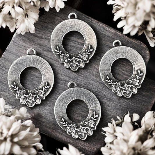 TierraCast Blossom Pendant, 20x25.5mm Antiqued Silver Floral Theme Charm, New Collection (PF/1043-77) * Qty. 2