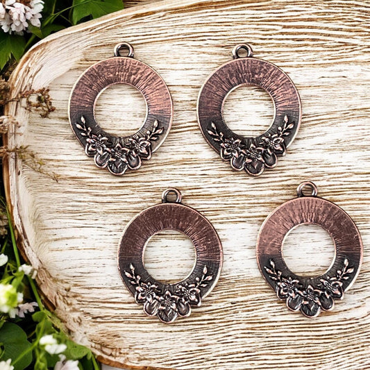 TierraCast Blossom Pendant, 20x25.5mm Antiqued Copper Floral Theme Charm, New Collection (PF/1043-87) * Qty. 2