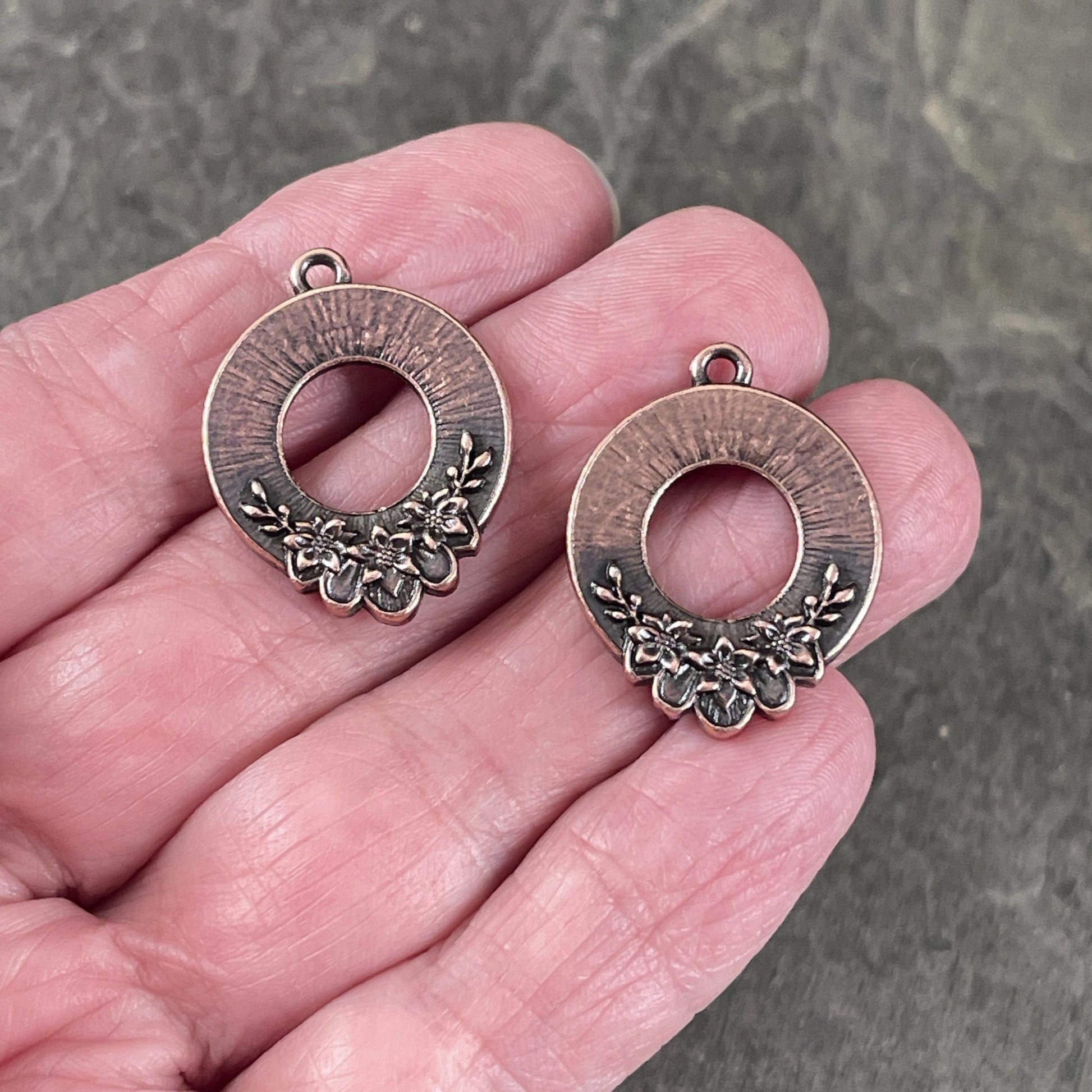 TierraCast Blossom Pendant, 20x25.5mm Antiqued Copper Floral Theme Charm, New Collection (PF/1043-87) * Qty. 2