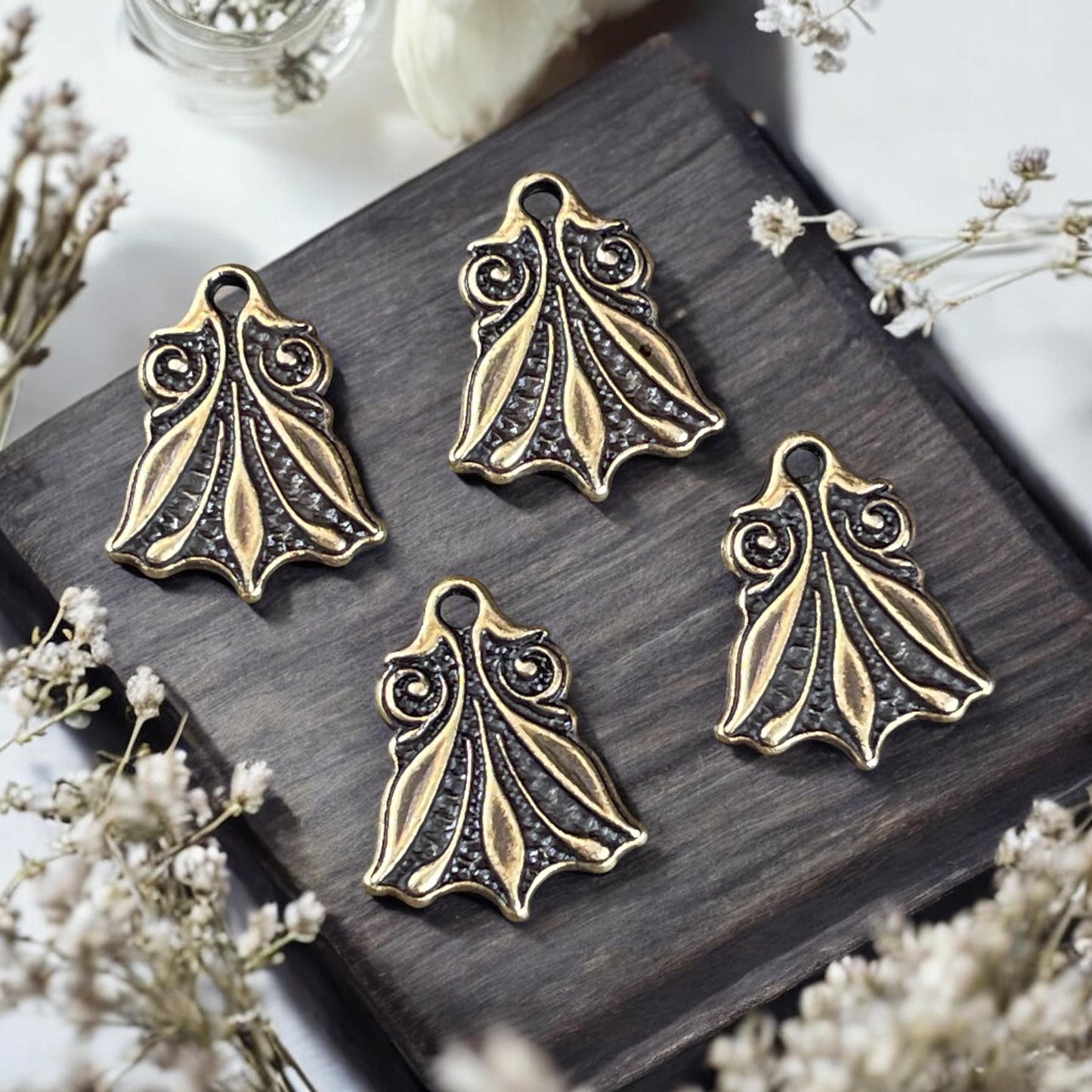 TierraCast Large Vignette Charm, 17.25x14mm Antiqued Brass Decorative Charm, New Blossom Collection (PF/1045-57) * Qty. 4