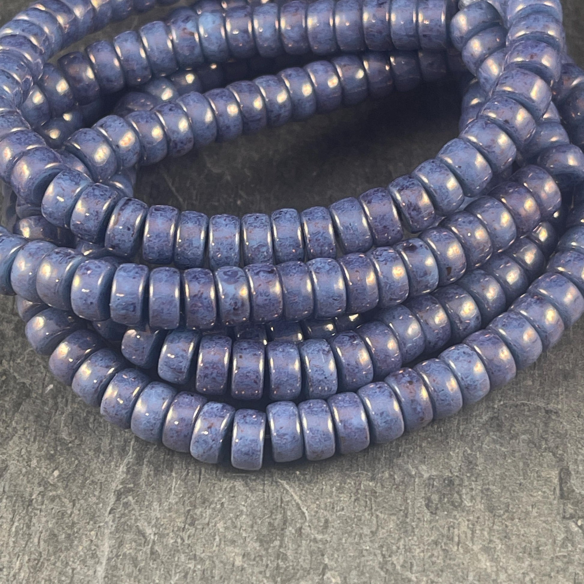 6mm Purplish Blue Heishi Rondelle, Czech Glass Beads, Slate Blue with a Purple/Bronze Luster (HSH/N-0703) * 50 Beads