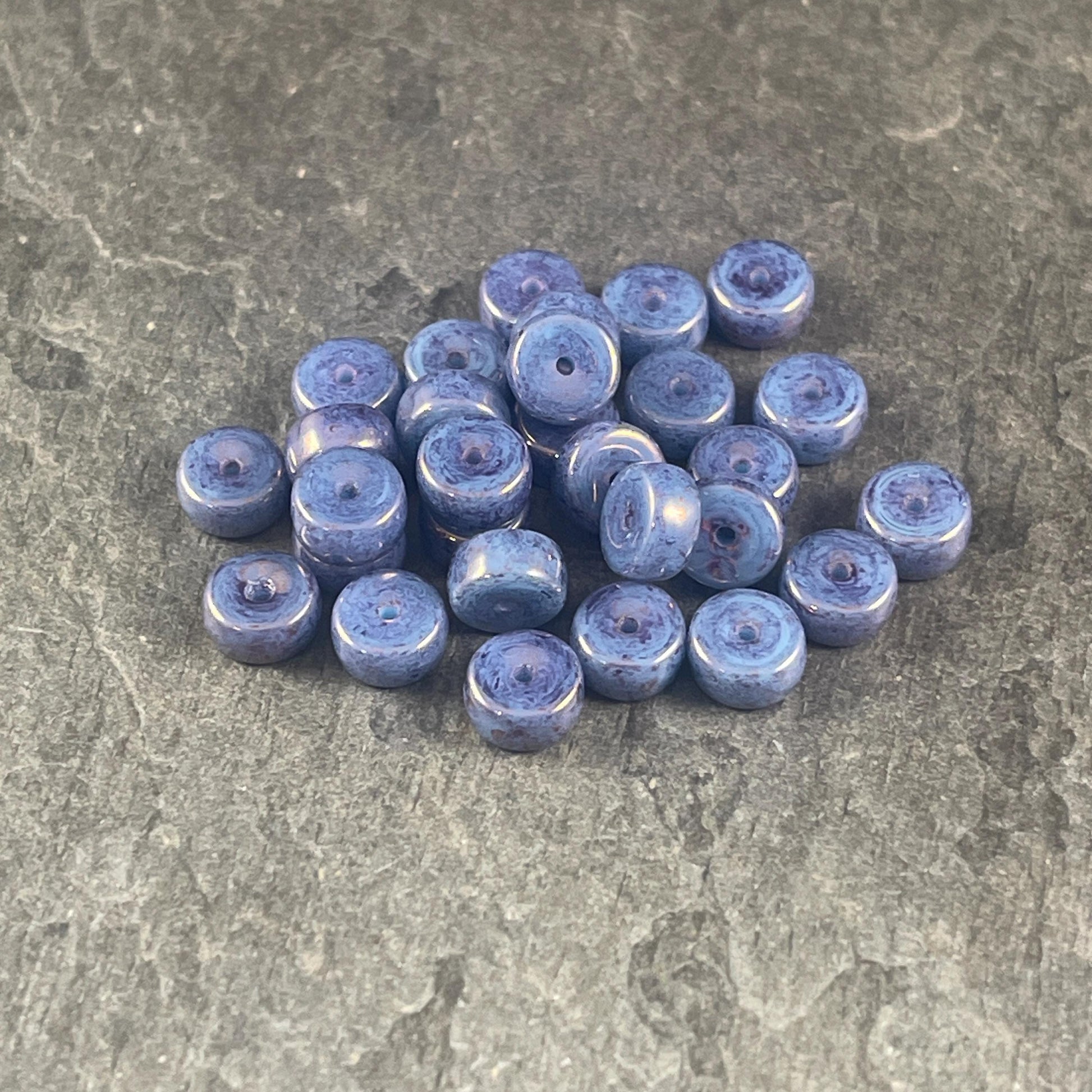 6mm Purplish Blue Heishi Rondelle, Czech Glass Beads, Slate Blue with a Purple/Bronze Luster (HSH/N-0703) * 50 Beads