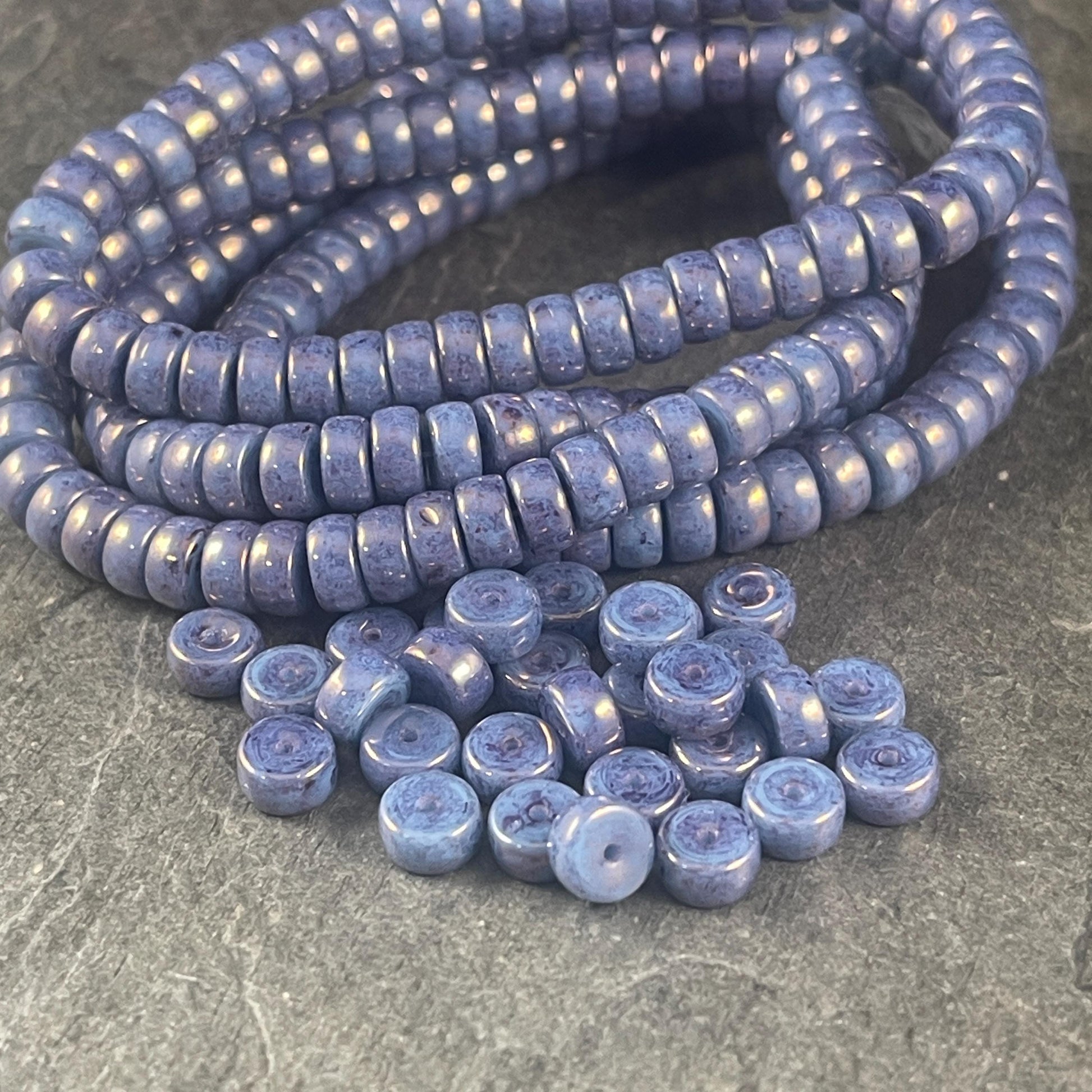 6mm Purplish Blue Heishi Rondelle, Czech Glass Beads, Slate Blue with a Purple/Bronze Luster (HSH/N-0703) * 50 Beads
