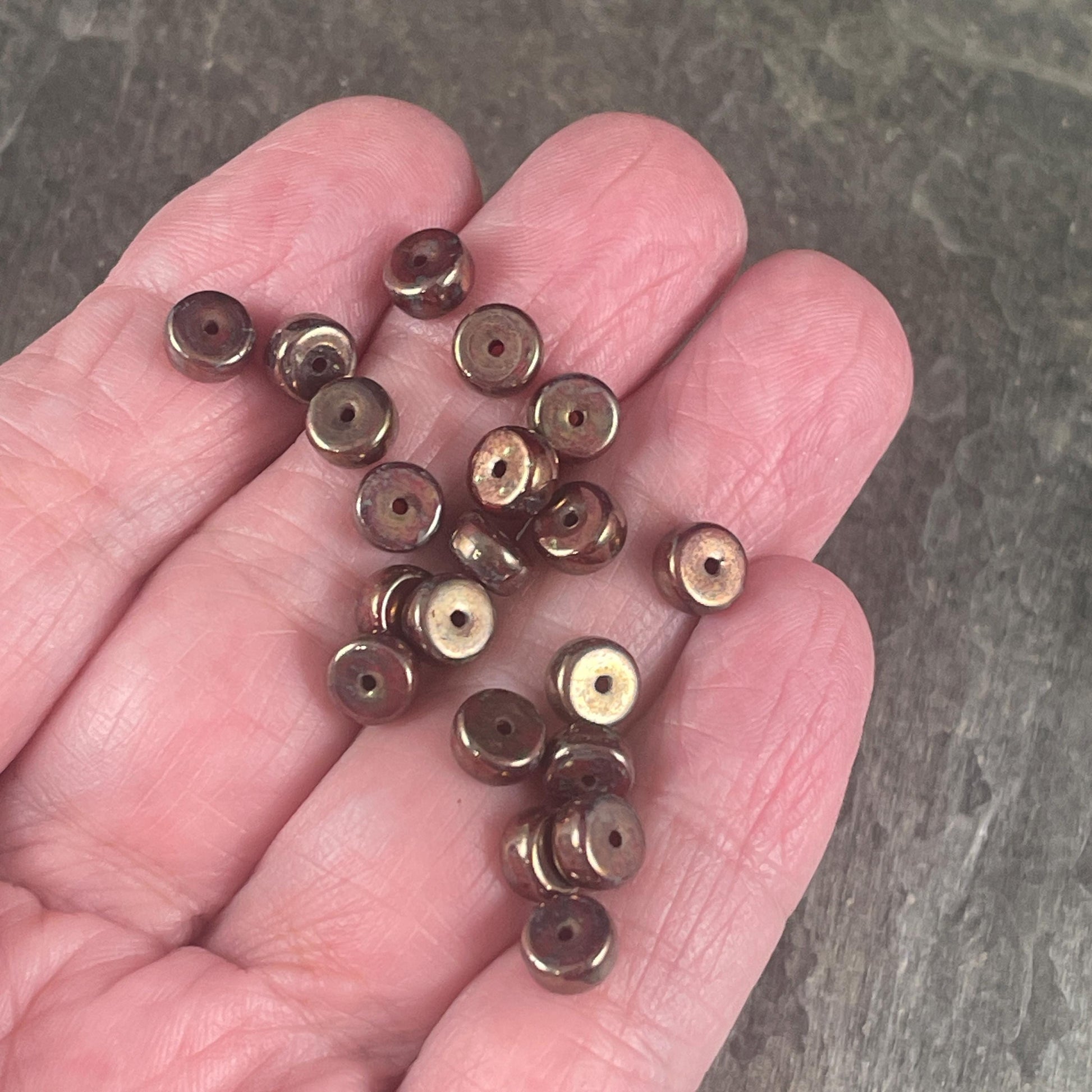 6mm Sangria Red Heishi Rondelle, Czech Glass Beads, Dark Red with Full Bronze Picasso Finish (HSH/N-0698) * 50 Beads