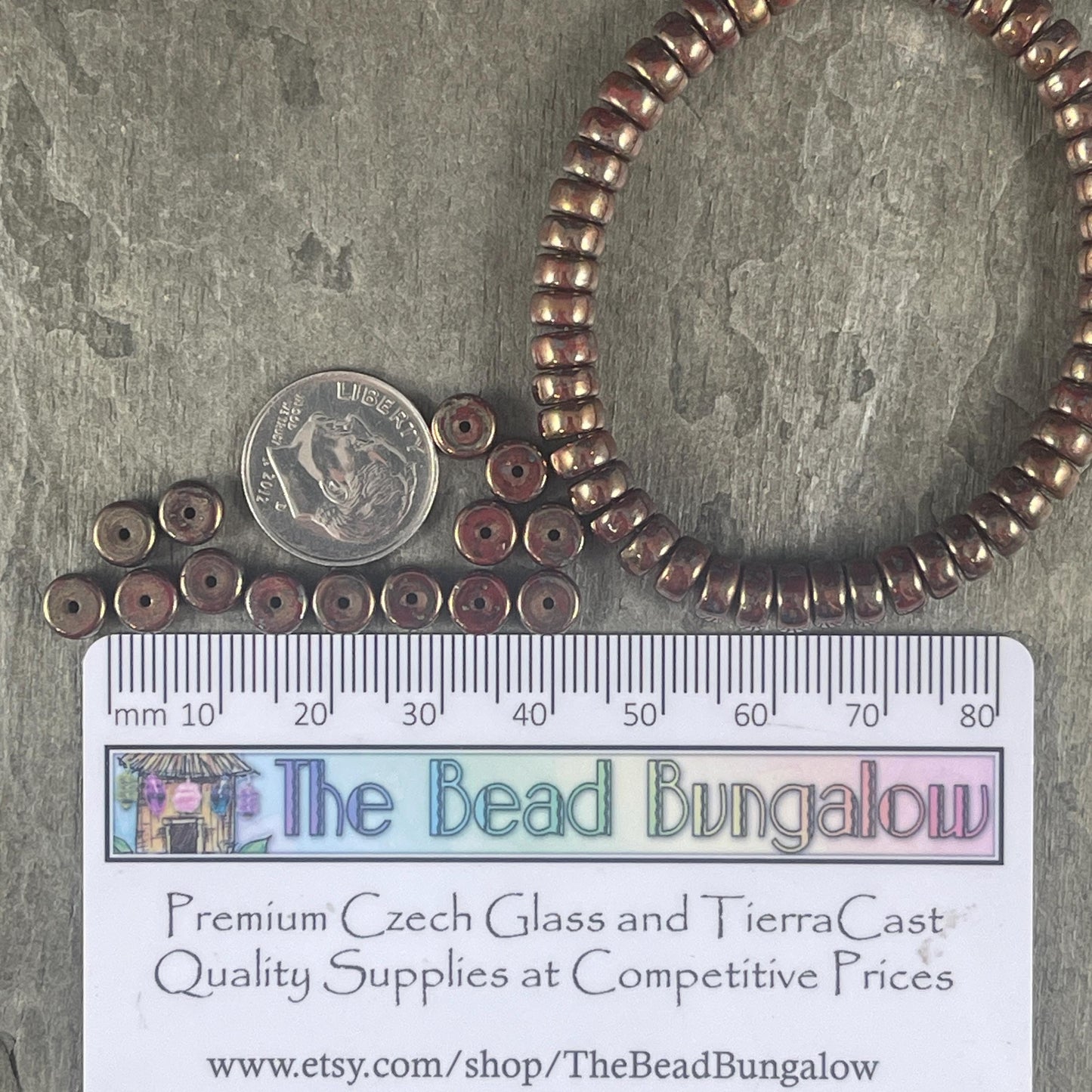 6mm Sangria Red Heishi Rondelle, Czech Glass Beads, Dark Red with Full Bronze Picasso Finish (HSH/N-0698) * 50 Beads