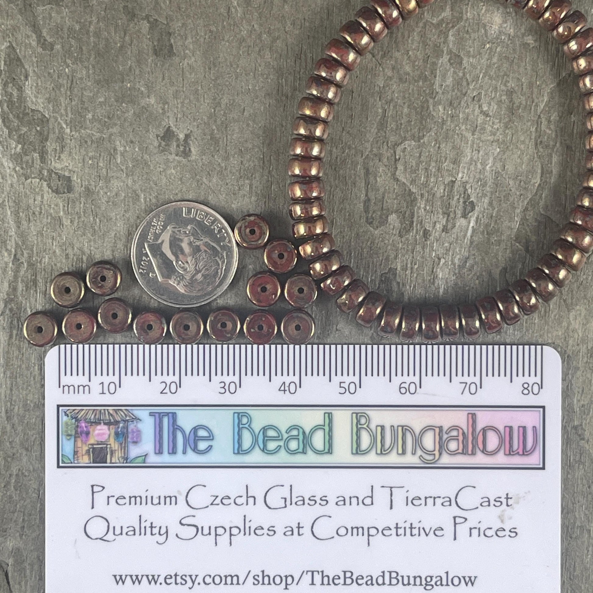 6mm Sangria Red Heishi Rondelle, Czech Glass Beads, Dark Red with Full Bronze Picasso Finish (HSH/N-0698) * 50 Beads