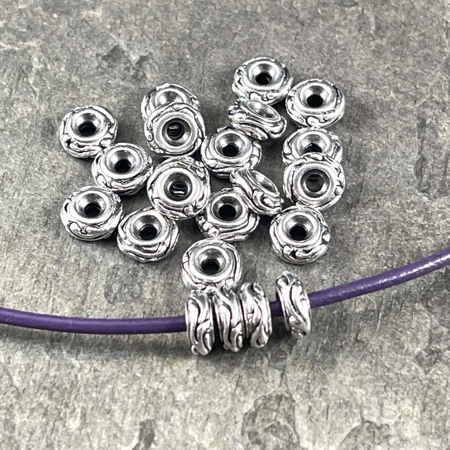 TierraCast Spacer Beads, 6mm Woodland Bead, Antiqued Silver Rondelle Beads (PF/818-77) * Qty. 10