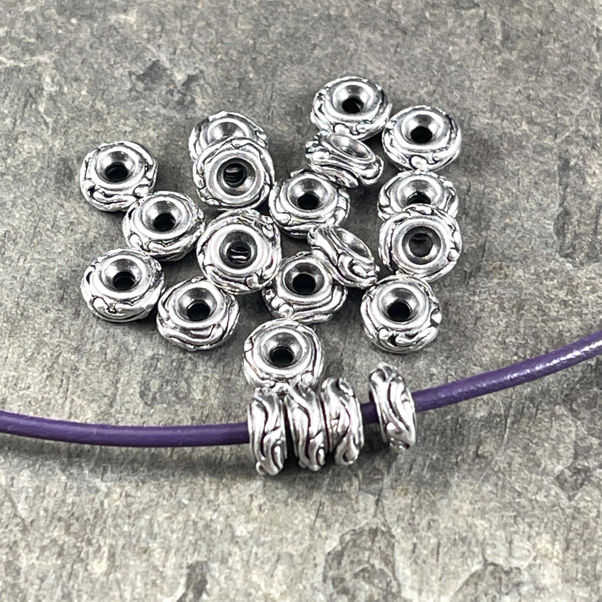 TierraCast Spacer Beads, 6mm Woodland Bead, Antiqued Silver Rondelle Beads (PF/818-77) * Qty. 10