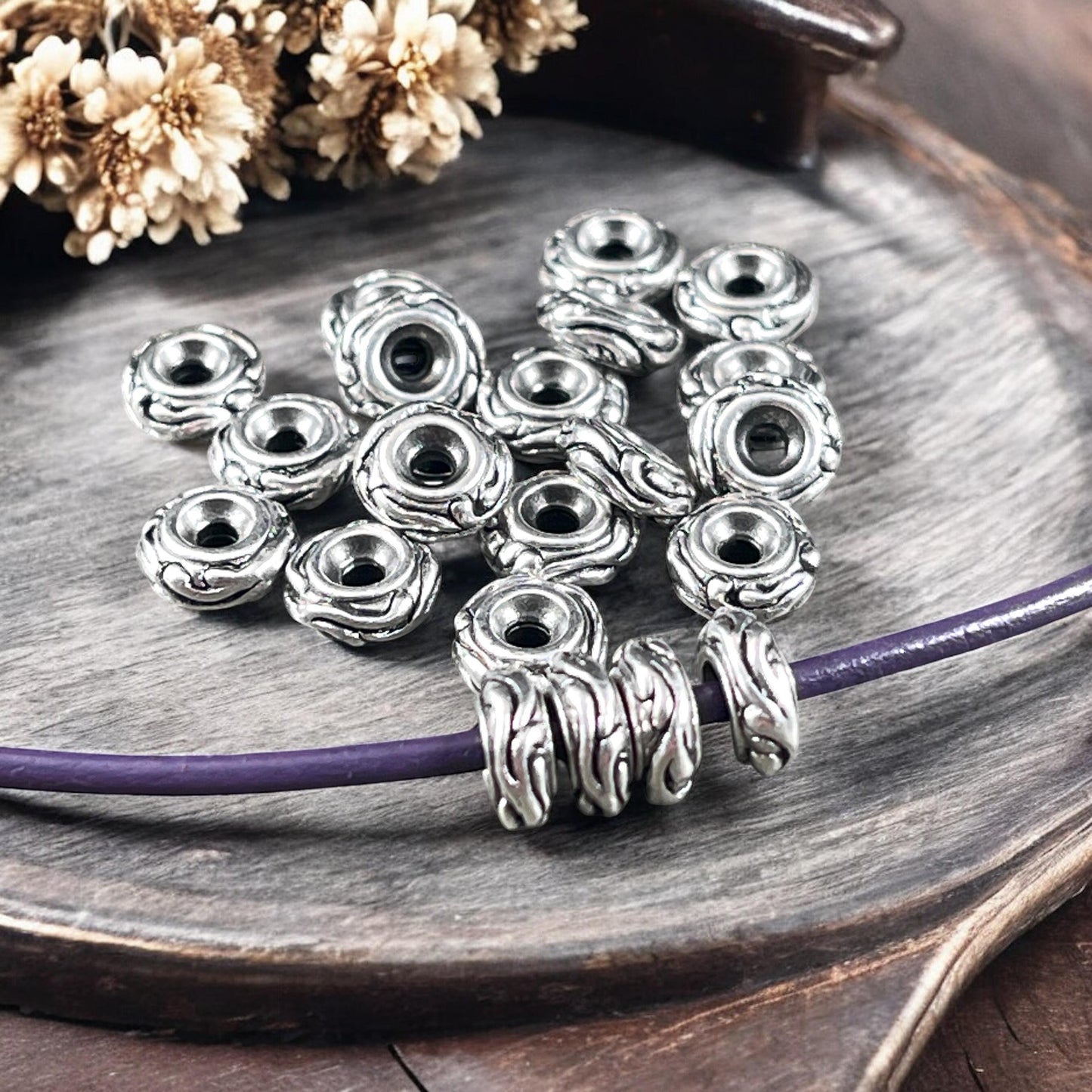 TierraCast Spacer Beads, 6mm Woodland Bead, Antiqued Silver Rondelle Beads (PF/818-77) * Qty. 10