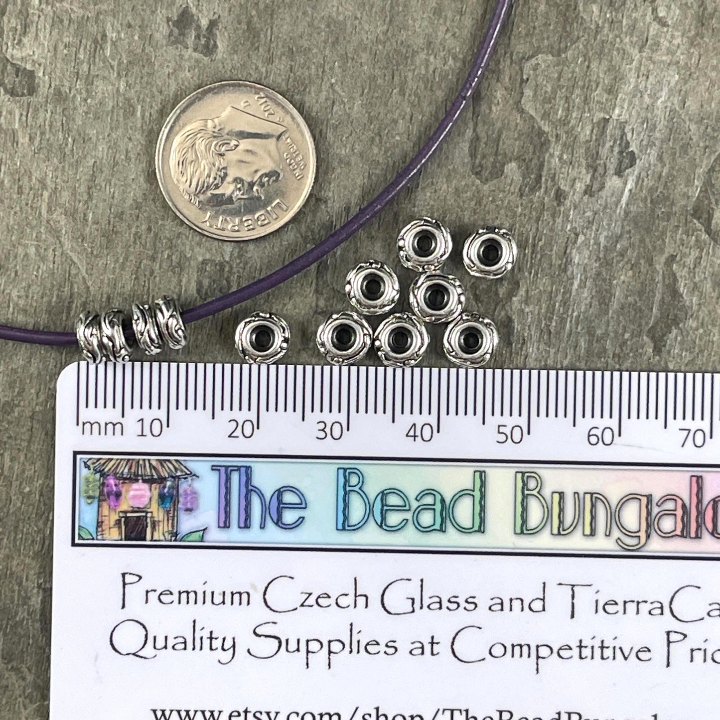 TierraCast Spacer Beads, 6mm Woodland Bead, Antiqued Silver Rondelle Beads (PF/818-77) * Qty. 10